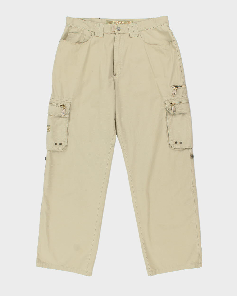 Vintage Y2K 00s Enyce Desert Khaki Grid Canvas Relaxed Fit Wide Leg Cargo Trousers - W36 L32