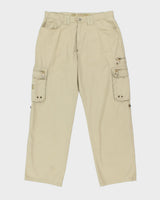 Vintage Y2K 00s Enyce Desert Khaki Grid Canvas Relaxed Fit Wide Leg Cargo Trousers - W36 L32