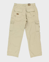 Vintage Y2K 00s Enyce Desert Khaki Grid Canvas Relaxed Fit Wide Leg Cargo Trousers - W36 L32