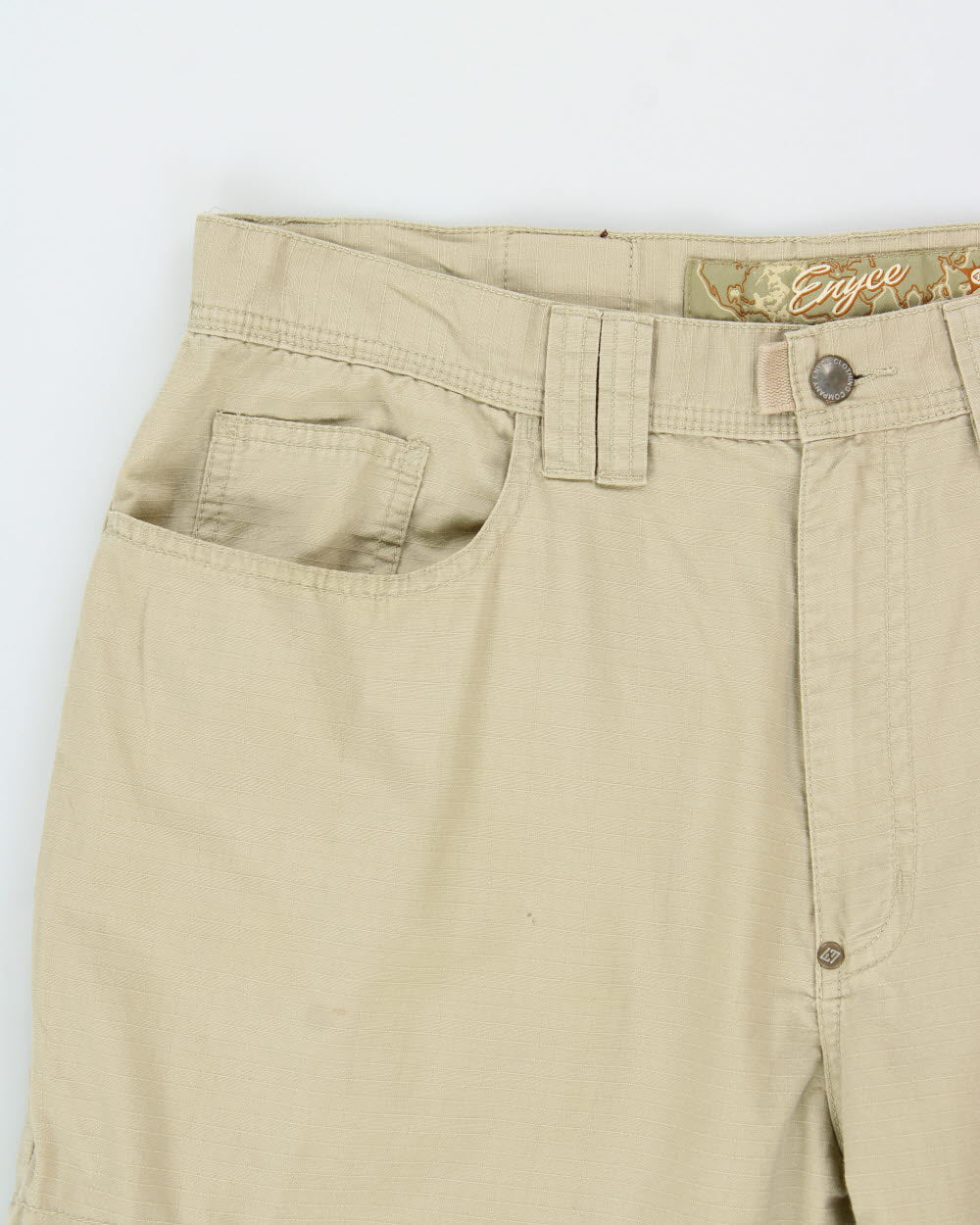 Vintage Y2K 00s Enyce Desert Khaki Grid Canvas Relaxed Fit Wide Leg Cargo Trousers - W36 L32