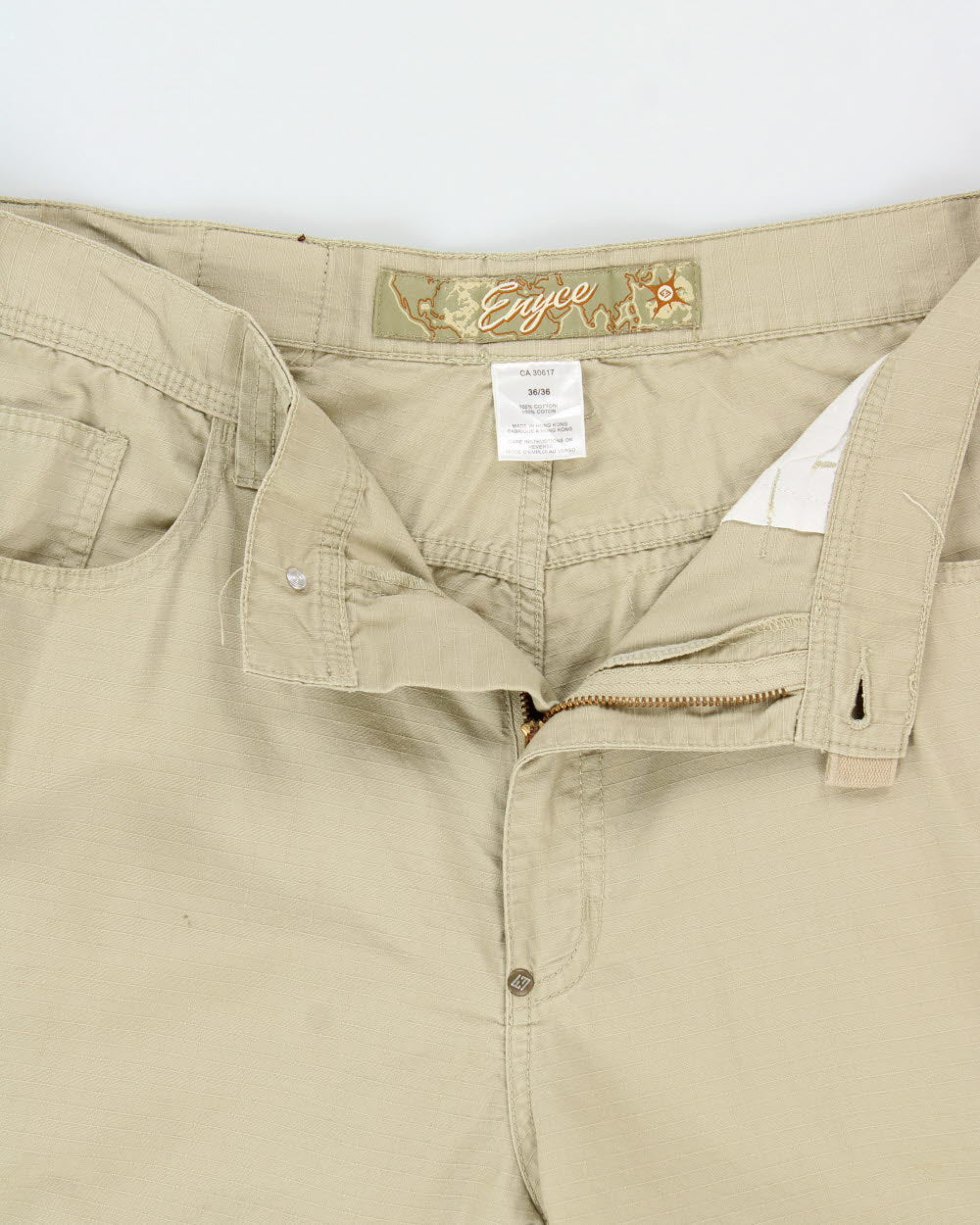 Vintage Y2K 00s Enyce Desert Khaki Grid Canvas Relaxed Fit Wide Leg Cargo Trousers - W36 L32