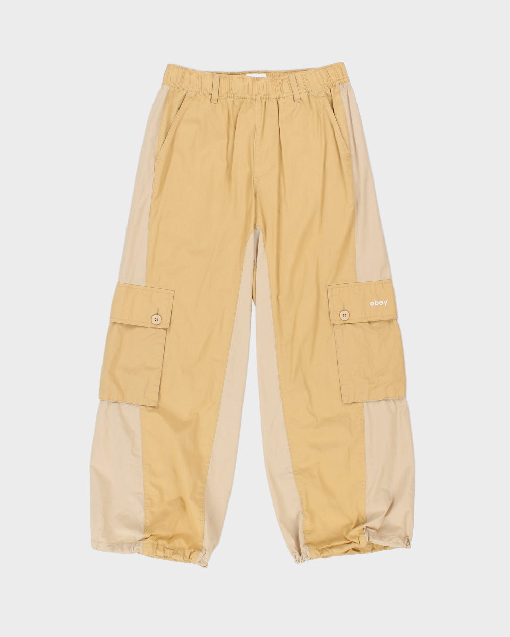 Obey Two-Tone Tan Khaki Lightweight Canvas Relaxed Wide Leg Adjustable Cargo Trousers - M