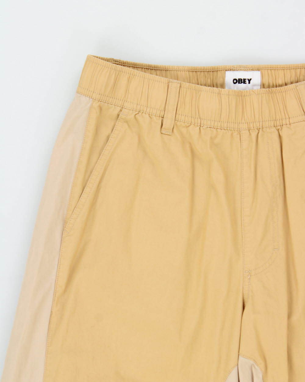 Obey Two-Tone Tan Khaki Lightweight Canvas Relaxed Wide Leg Adjustable Cargo Trousers - M