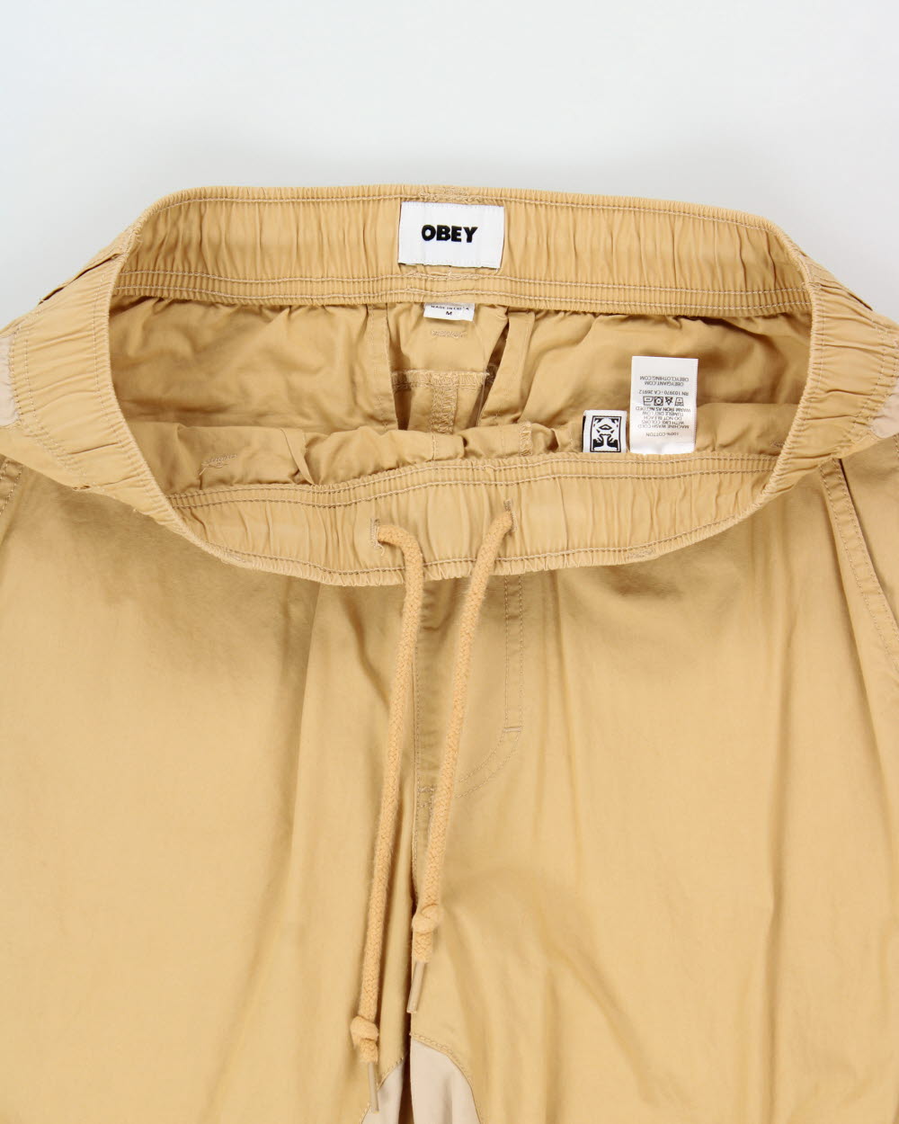 Obey Two-Tone Tan Khaki Lightweight Canvas Relaxed Wide Leg Adjustable Cargo Trousers - M