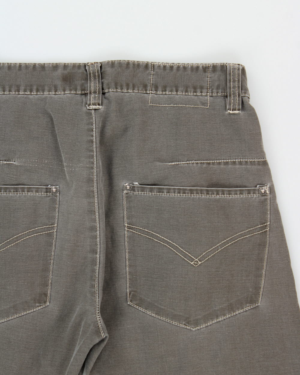 Vintage Y2K 00s Armywalk Khaki Canvas Barrel Leg Camo Cuff Trousers - W30 L30