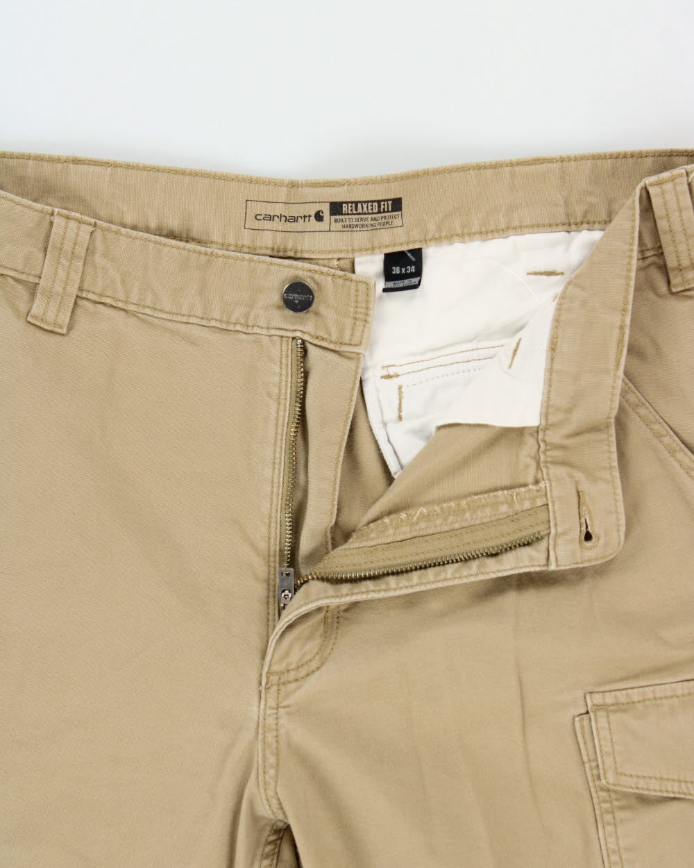 Vintage Carhartt Khaki Rugged Flex Relaxed Fit Canvas Straight Leg Cargo Trousers - W36 L33