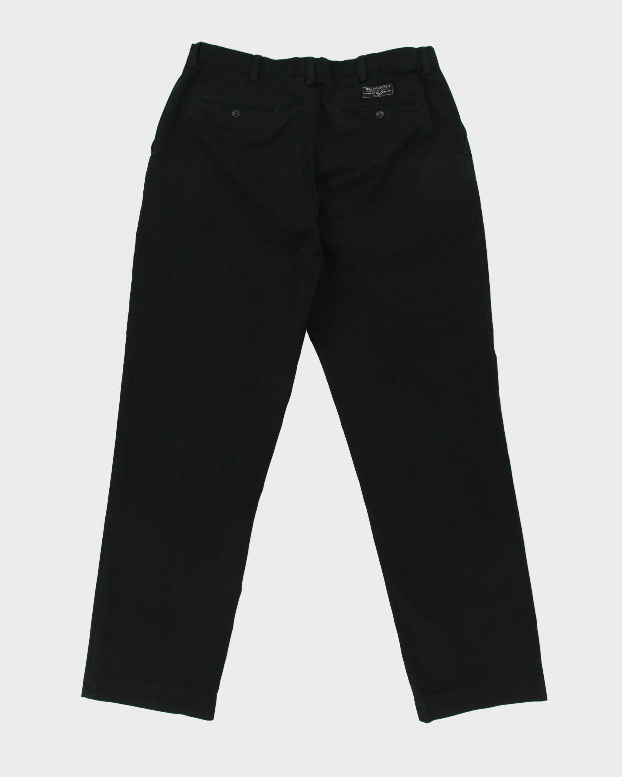 Vintage Y2K 00s Polo Ralph Lauren Black Classic Chino Relaxed Fit Straight Leg 'Prospect Pant' Trousers - W35 L32