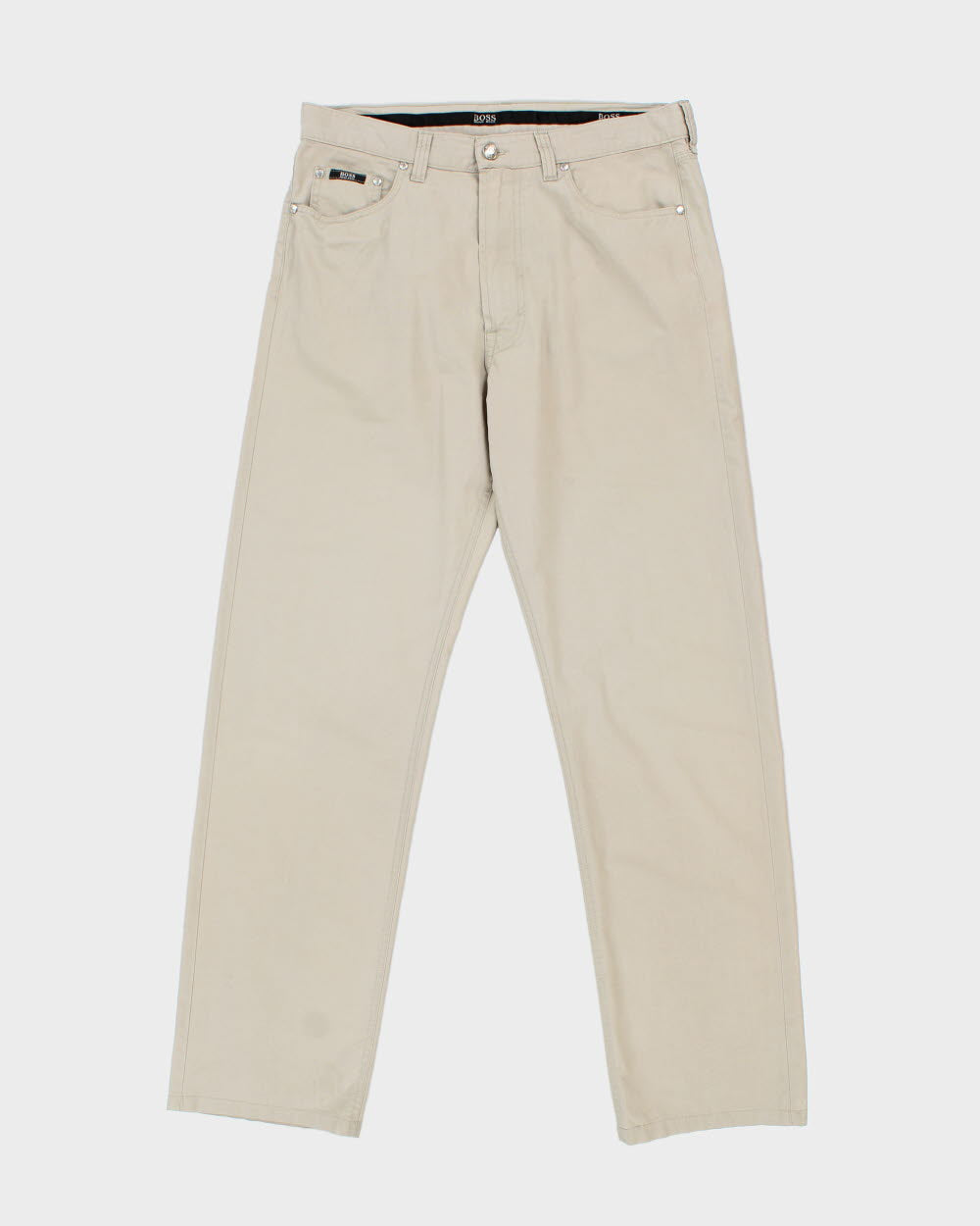 Vintage 1990s Hugo Boss Desert Khaki Lightweight Relaxed Straight Leg Trousers - W33 L32