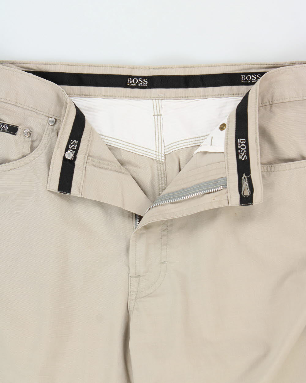 Vintage 1990s Hugo Boss Desert Khaki Lightweight Relaxed Straight Leg Trousers - W33 L32