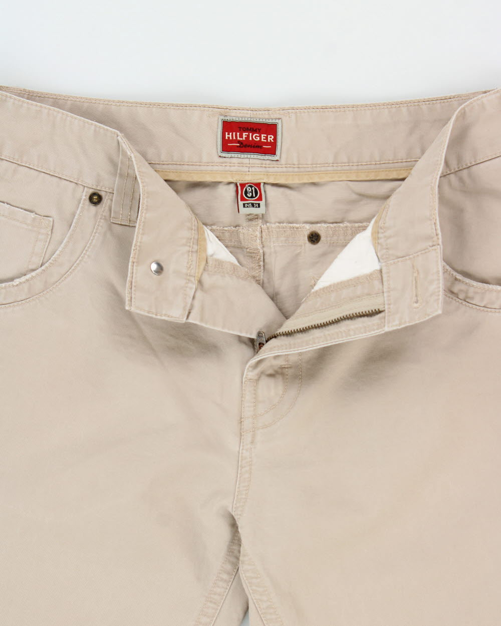 Vintage Y2K 00s Tommy Hilfiger Denim Desert Khaki Flap Pocket Straight Leg Trousers - W31 L30