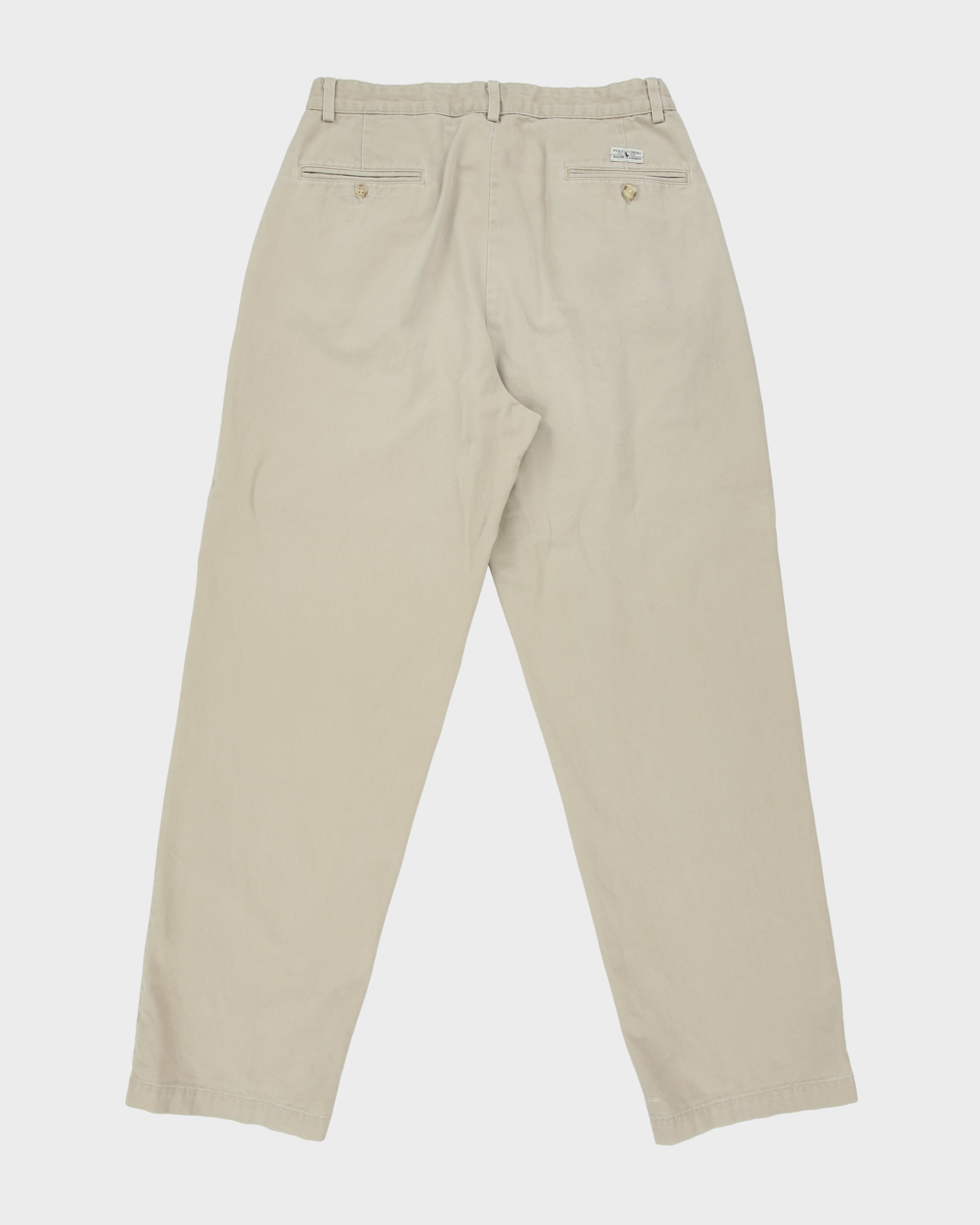 Vintage 1990s Polo Ralph Lauren Khaki Double Pleated Made In USA Relaxed Fit Chino Trousers - W32 L31