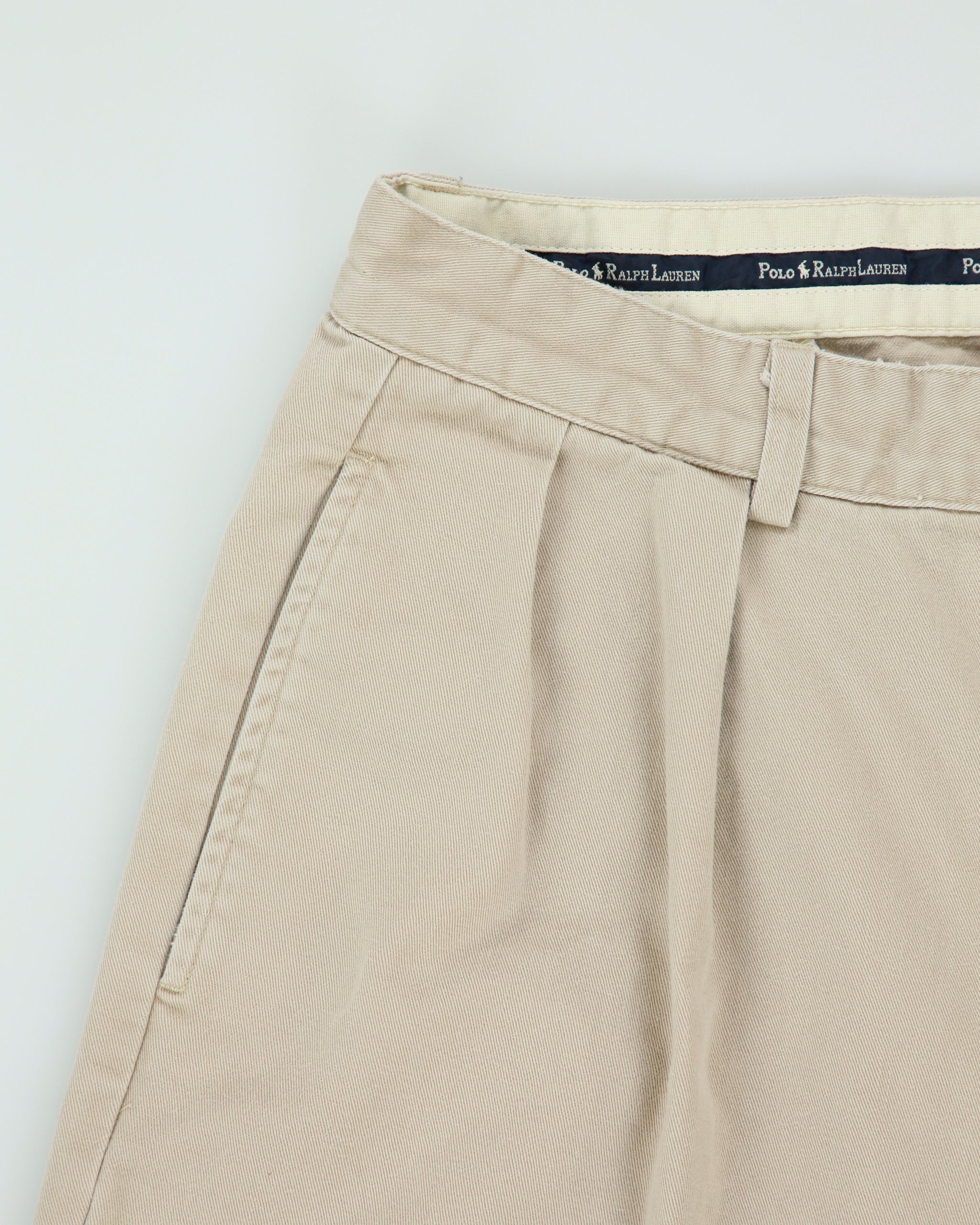 Vintage 1990s Polo Ralph Lauren Khaki Double Pleated Made In USA Relaxed Fit Chino Trousers - W32 L31