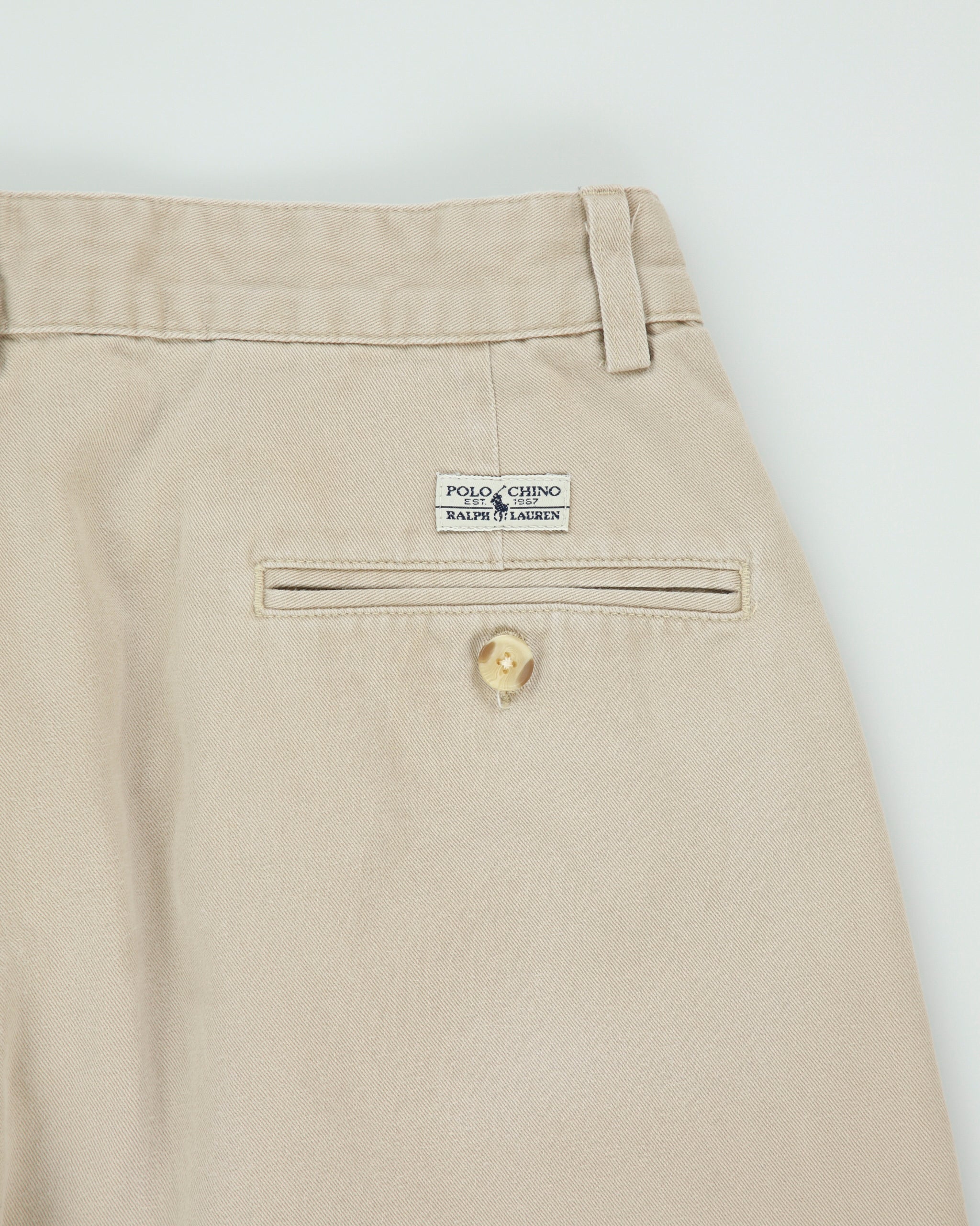 Vintage 1990s Polo Ralph Lauren Khaki Double Pleated Made In USA Relaxed Fit Chino Trousers - W32 L31