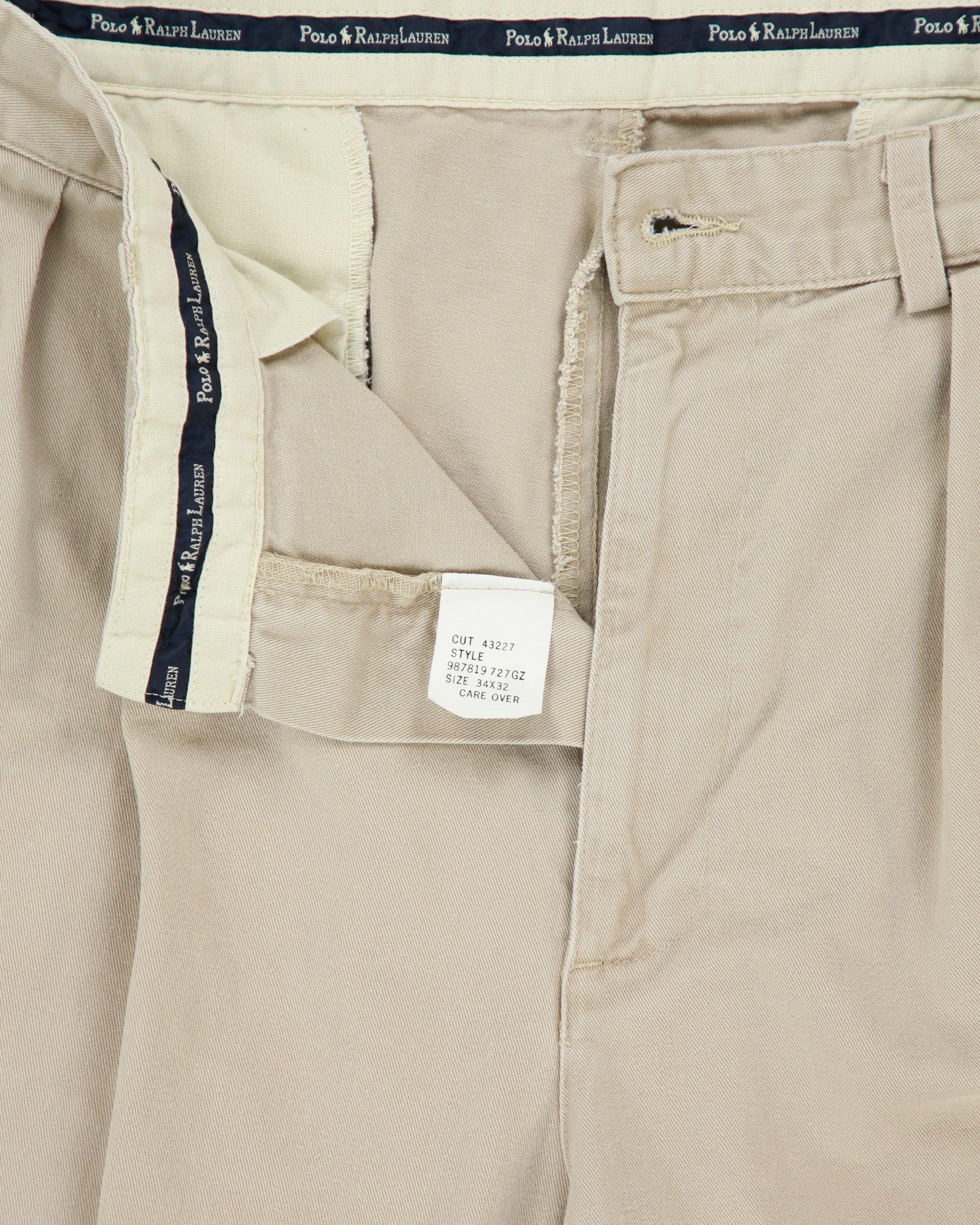 Vintage 1990s Polo Ralph Lauren Khaki Double Pleated Made In USA Relaxed Fit Chino Trousers - W32 L31