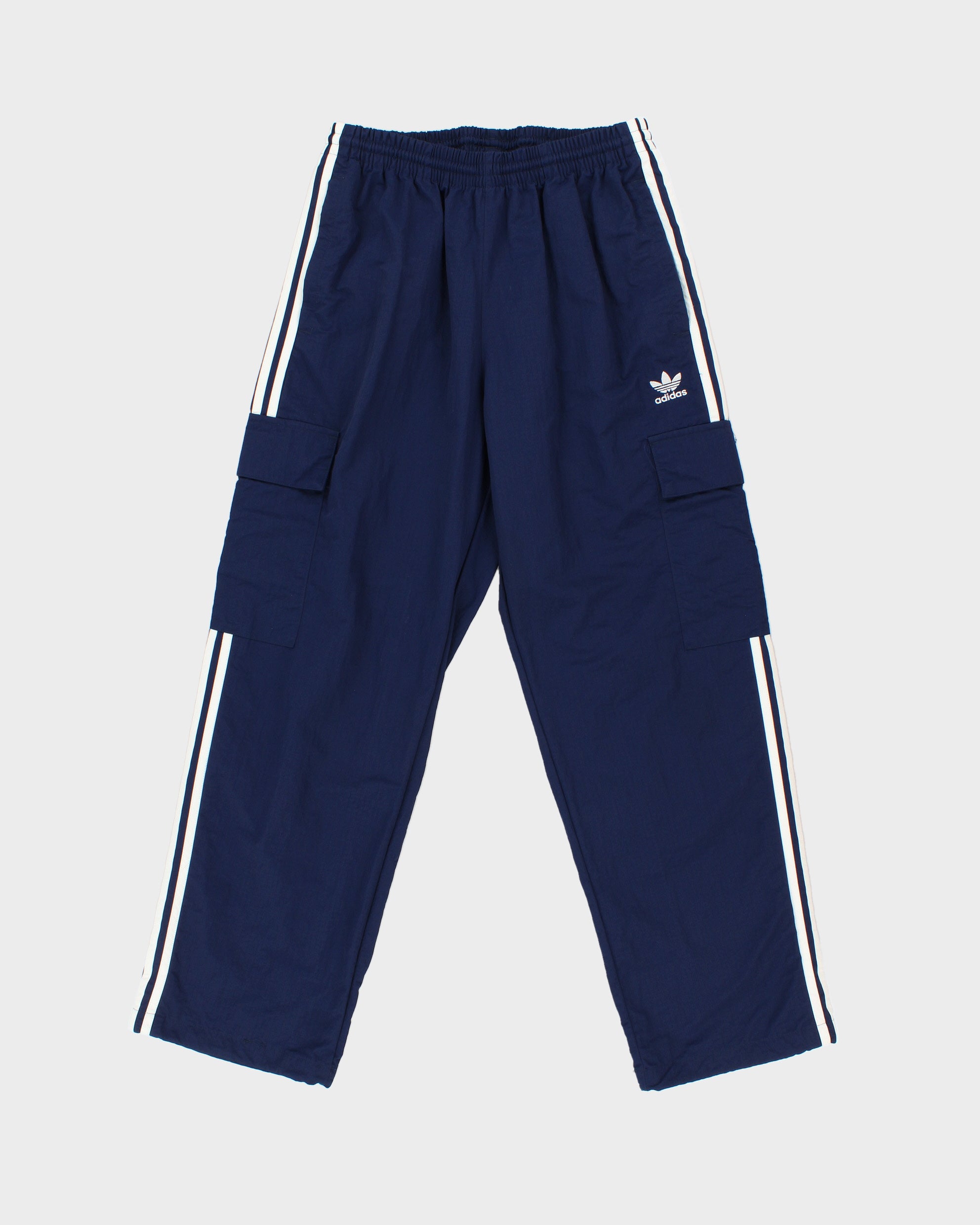 Adidas Originals Navy Shell Multi-Pocket Relaxed Fit Straight Leg 3-Stripe Tracksuit Bottoms - M