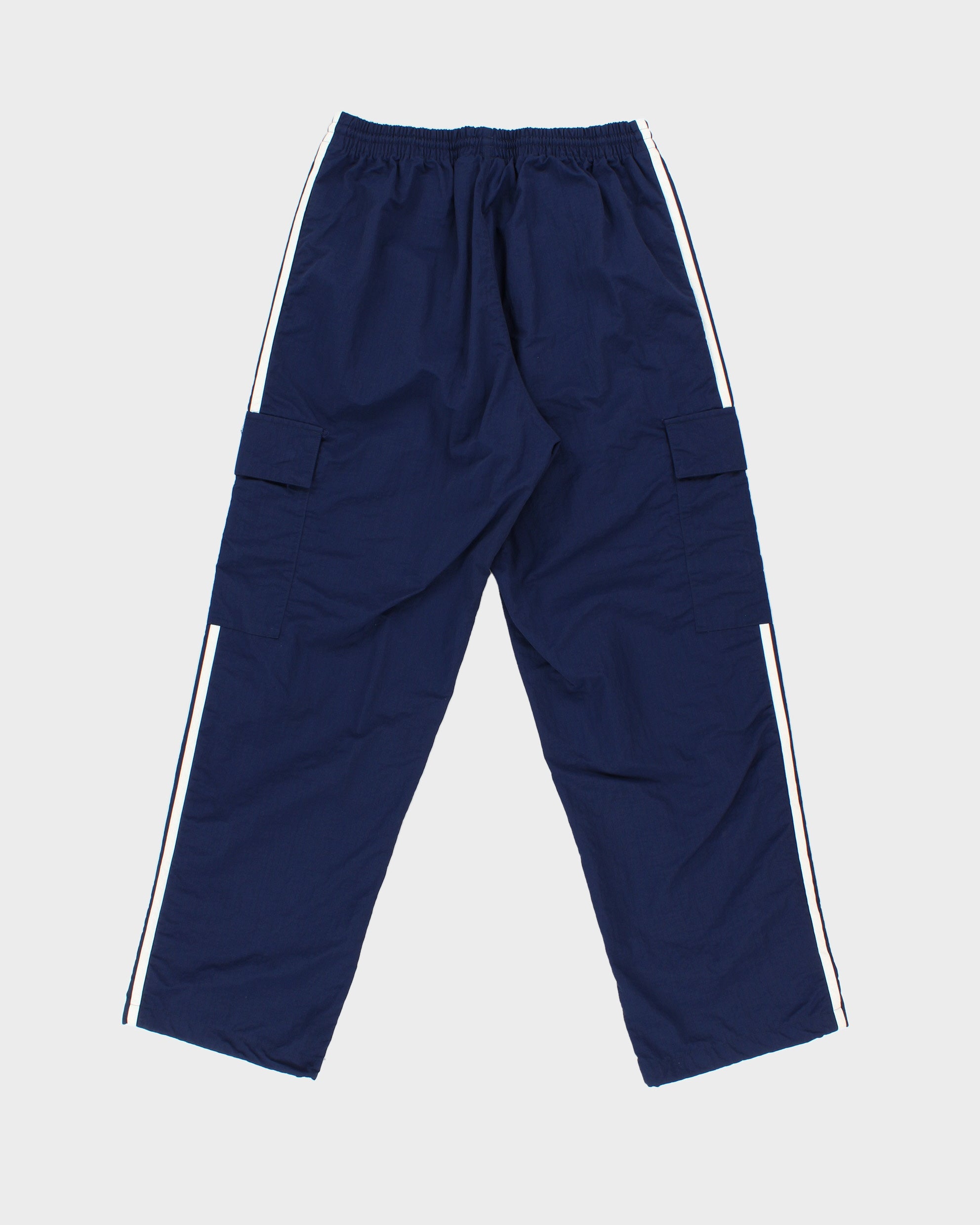 Adidas Originals Navy Shell Multi-Pocket Relaxed Fit Straight Leg 3-Stripe Tracksuit Bottoms - M