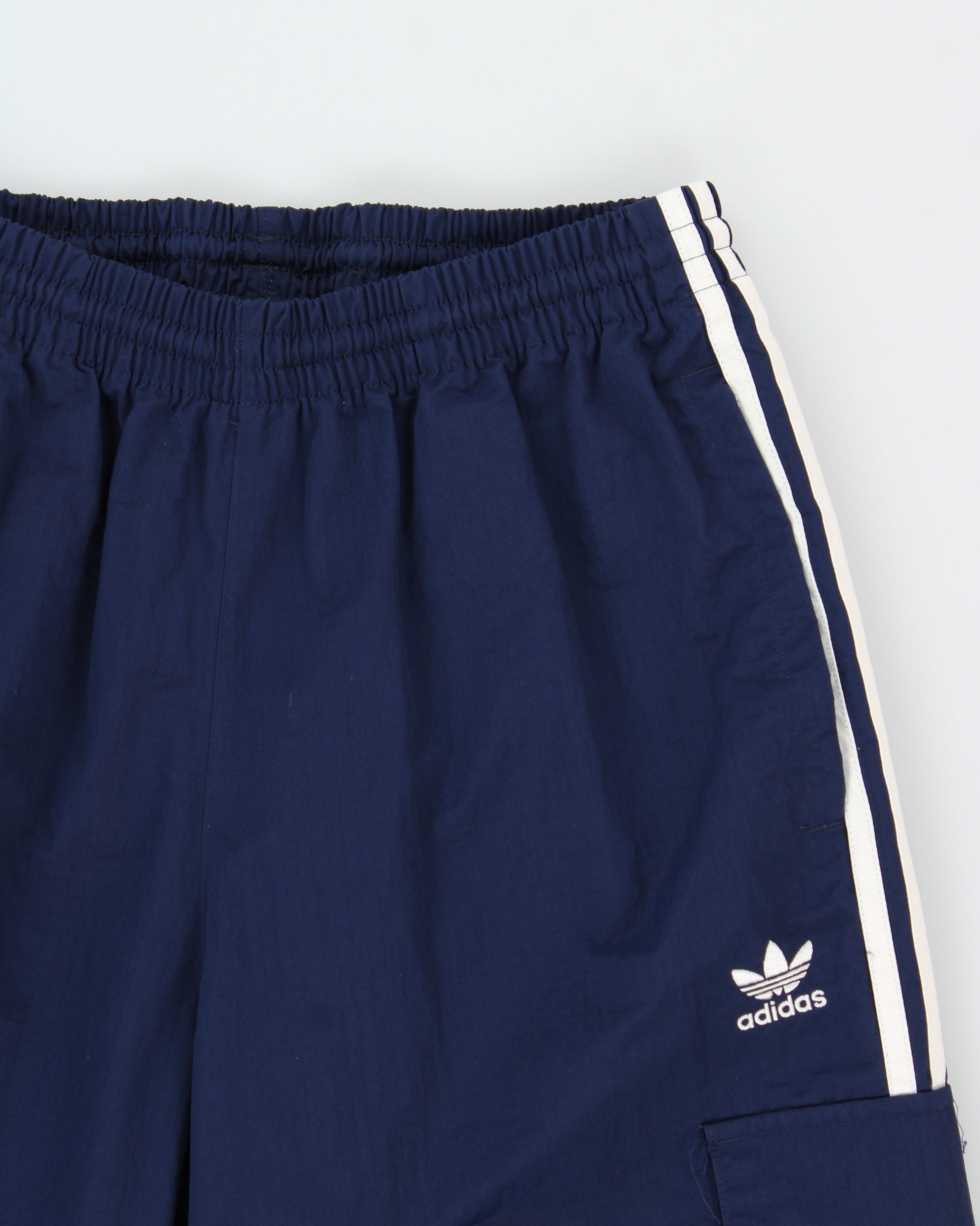 Adidas Originals Navy Shell Multi-Pocket Relaxed Fit Straight Leg 3-Stripe Tracksuit Bottoms - M