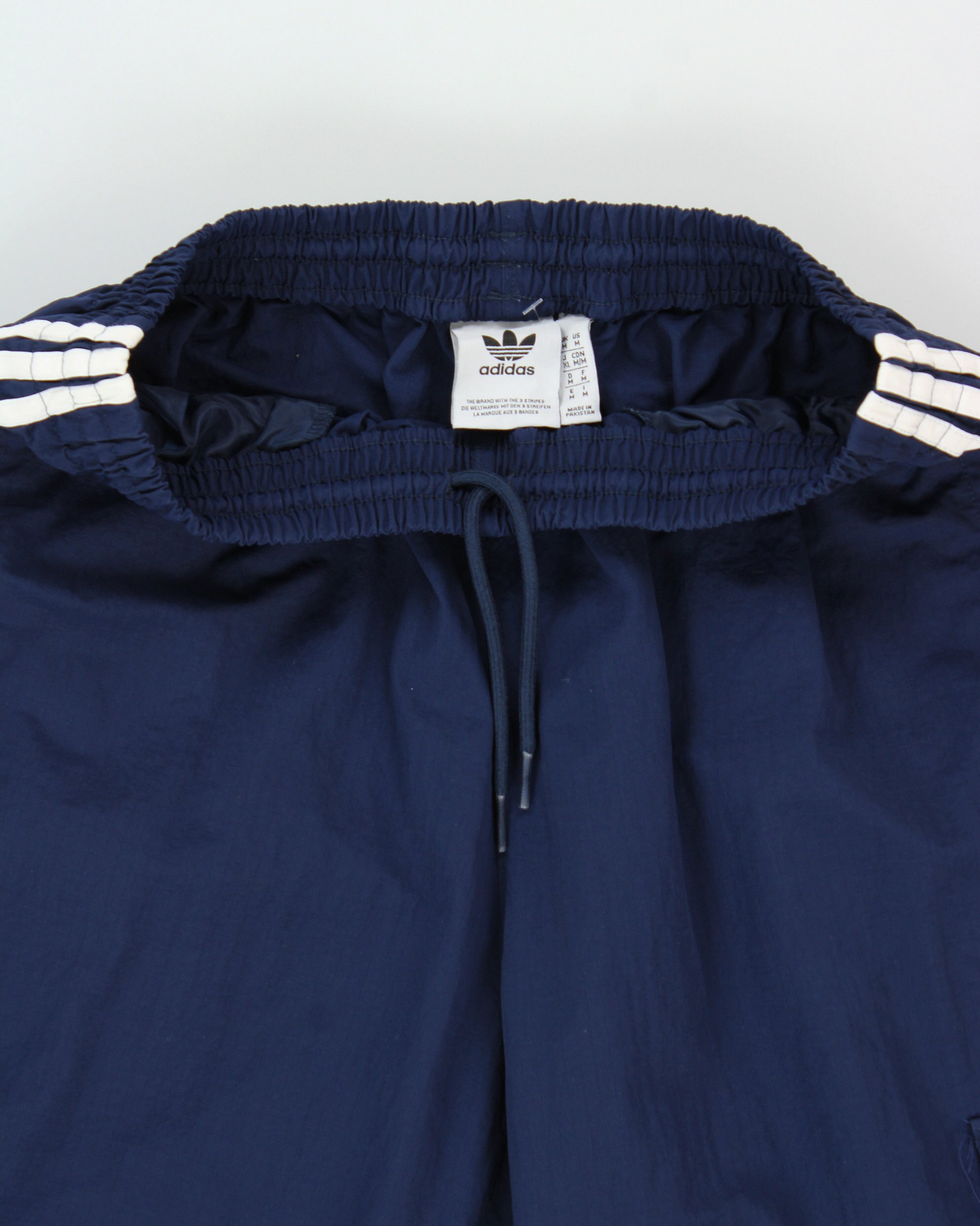 Adidas Originals Navy Shell Multi-Pocket Relaxed Fit Straight Leg 3-Stripe Tracksuit Bottoms - M