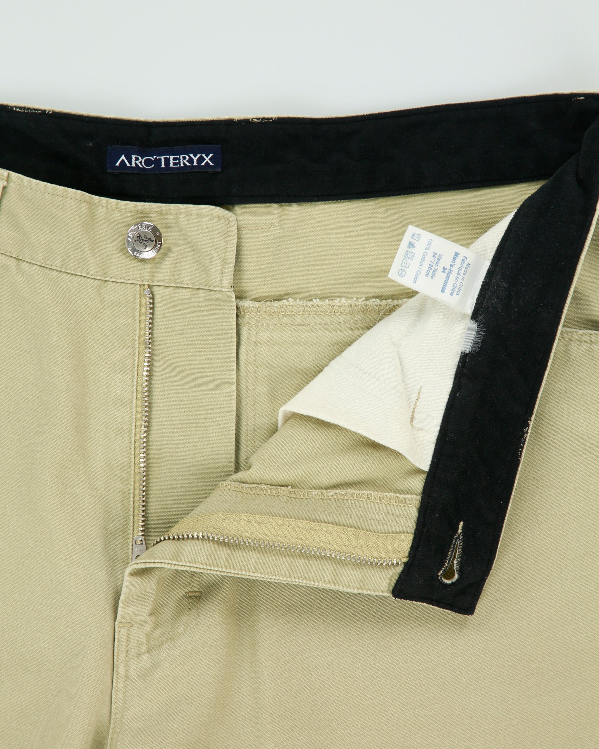 Vintage 2005 Y2K Arc'teryx Desert Khaki Cronin Cotton Mid-Rise Canvas Wide Leg Hiking Trousers - W34 L32