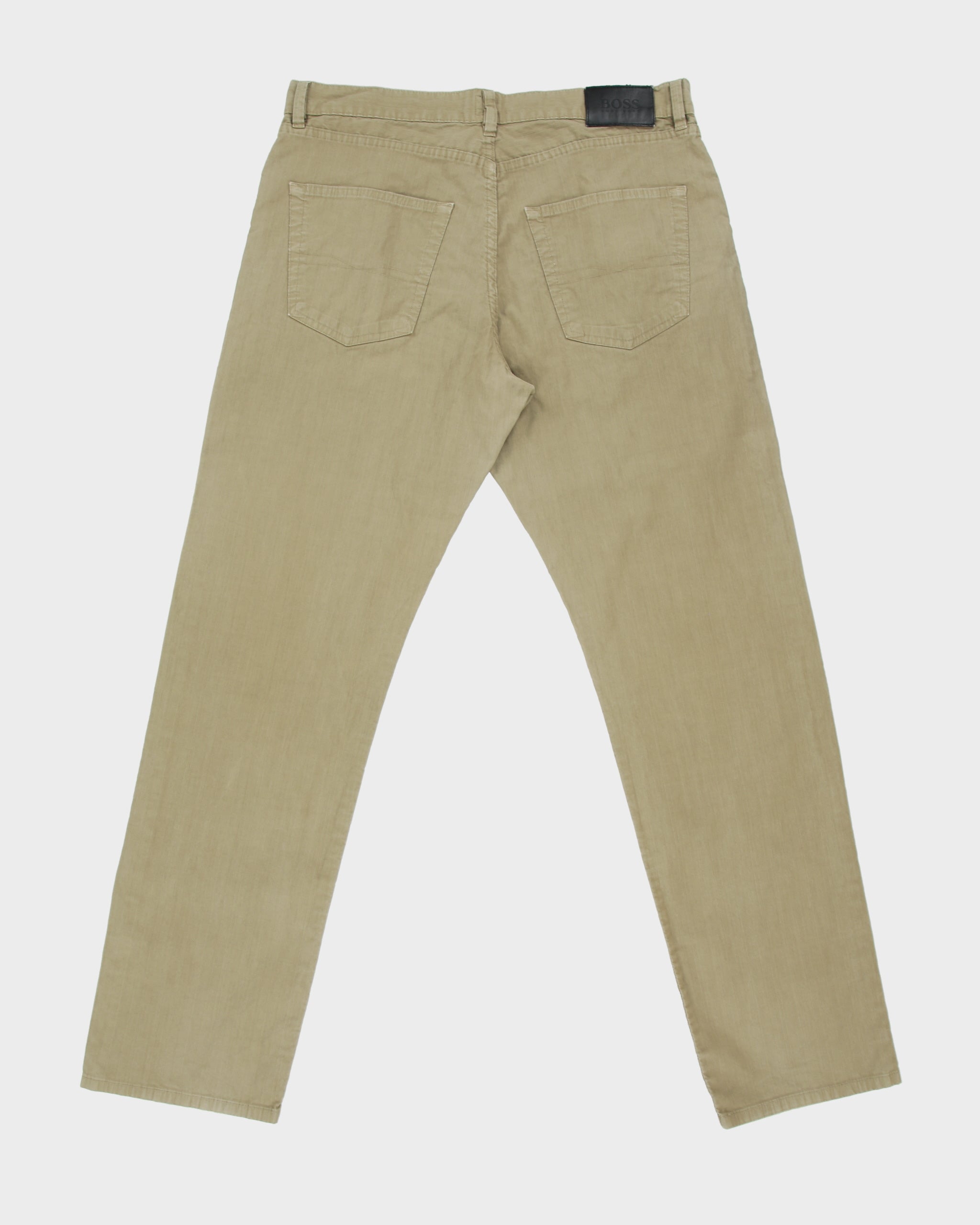 Vintage 2001 Y2K Hugo Boss Khaki 'Montana' Mid-Rise Striped Canvas Straight Leg Trousers - W36 L33