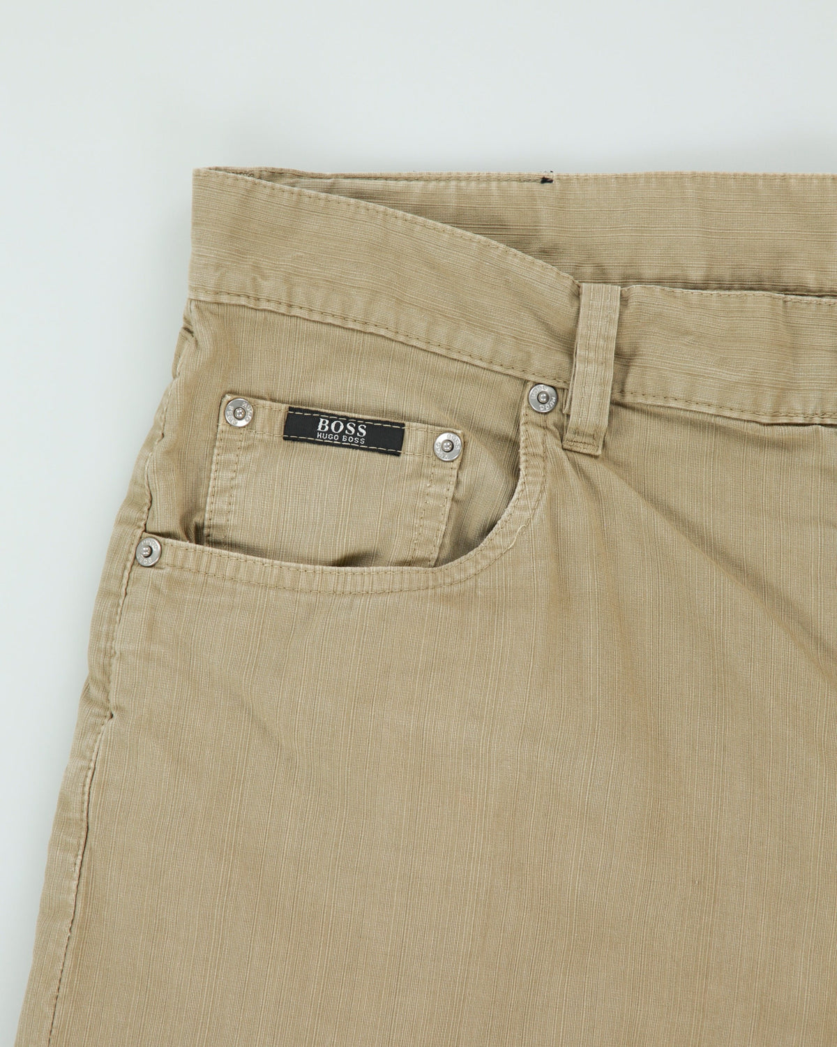 Vintage 2001 Y2K Hugo Boss Khaki 'Montana' Mid-Rise Striped Canvas Straight Leg Trousers - W36 L33