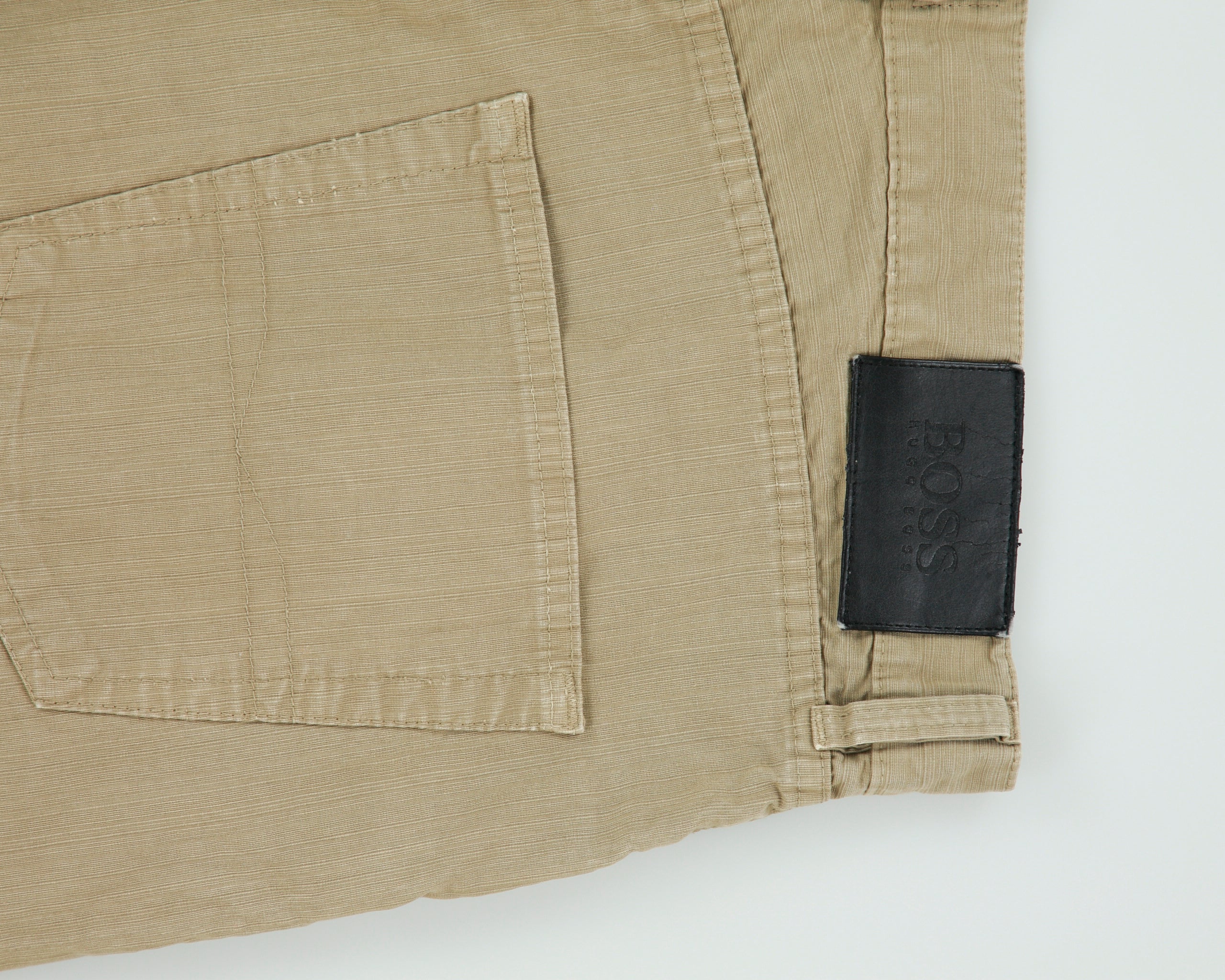 Vintage 2001 Y2K Hugo Boss Khaki 'Montana' Mid-Rise Striped Canvas Straight Leg Trousers - W36 L33