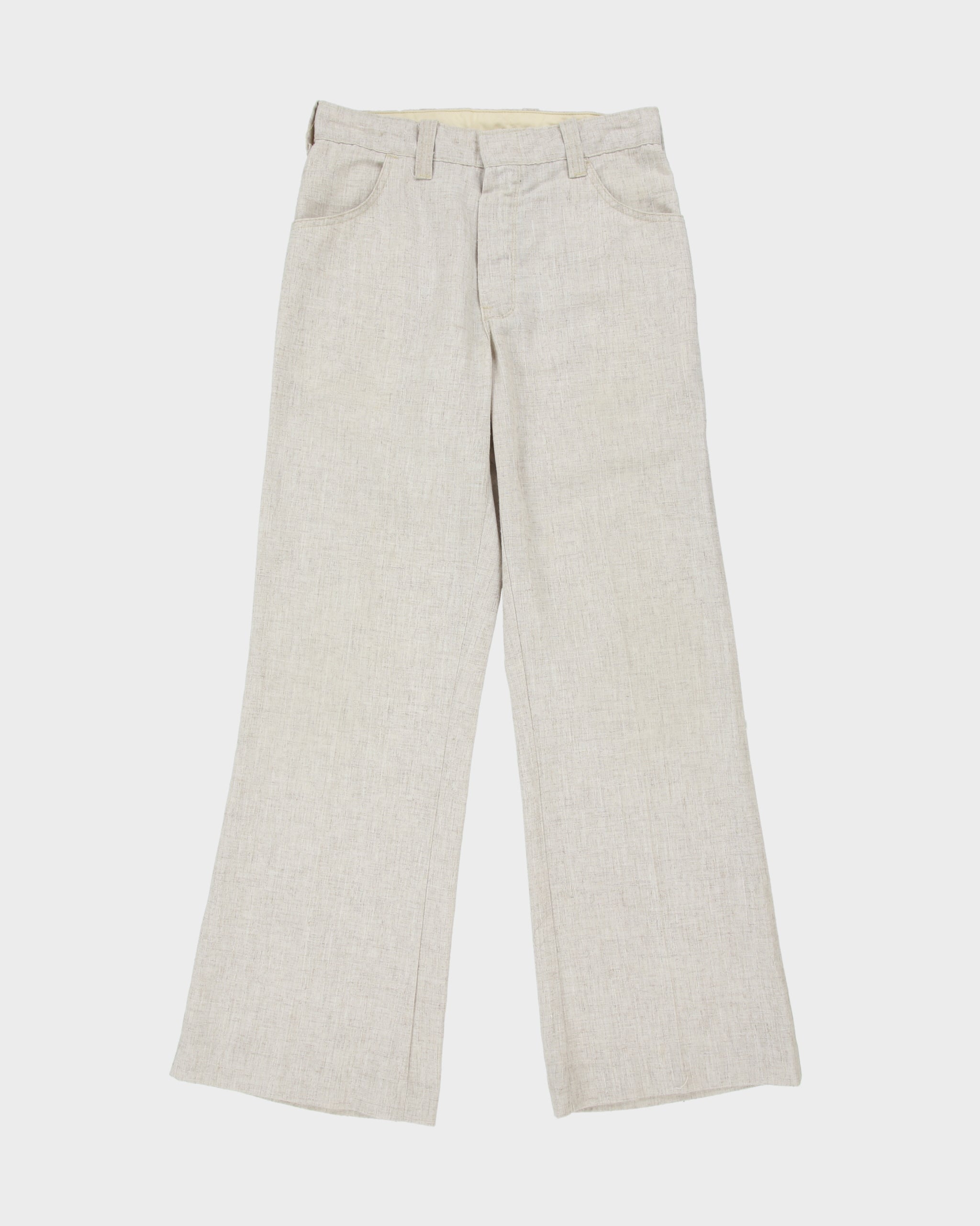 Vintage 1970s Hessian Linen Blend Made In USA Mid-Rise Straight Leg Bootcut Flare Trousers - W28 L31