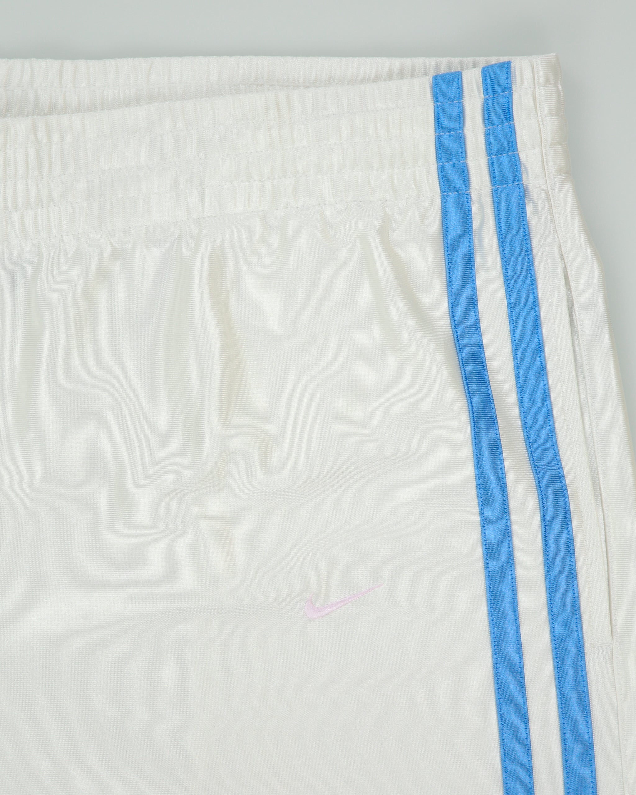 Vintage Y2K 00s Nike Satin Embroidered Striped Baby Pink Swoosh Wide Leg Zip Cuff Tracksuit Bottoms - XL