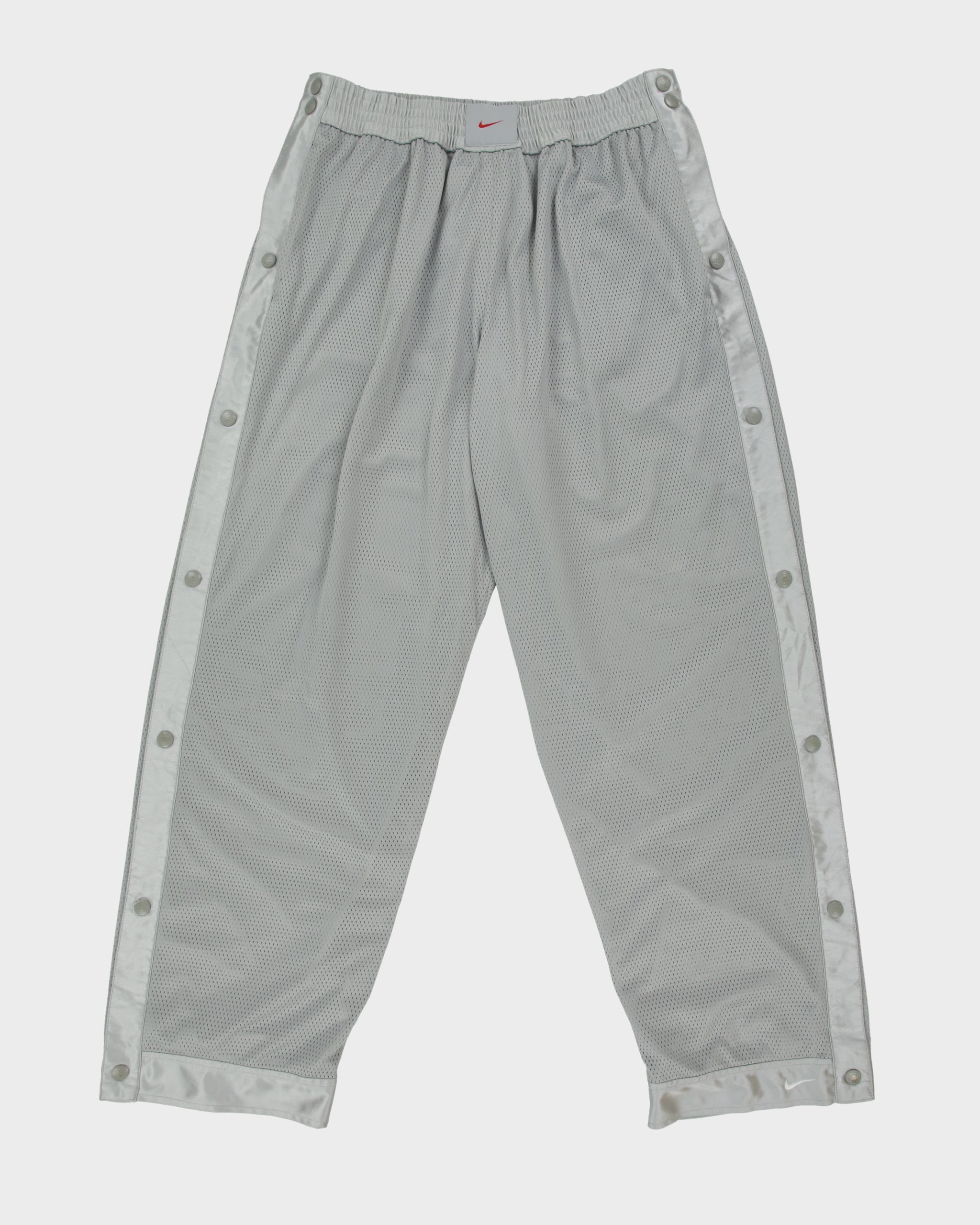 Vintage Y2K 00s Nike Basketball Silver Heavyweight Reversible Mesh Wide Leg Popper Tracksuit Bottoms - L