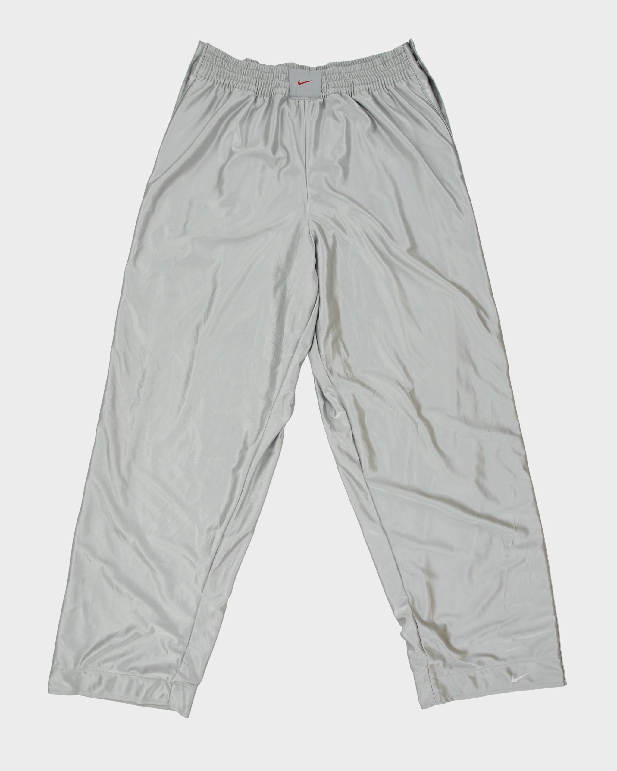 Vintage Y2K 00s Nike Basketball Silver Heavyweight Reversible Mesh Wide Leg Popper Tracksuit Bottoms - L