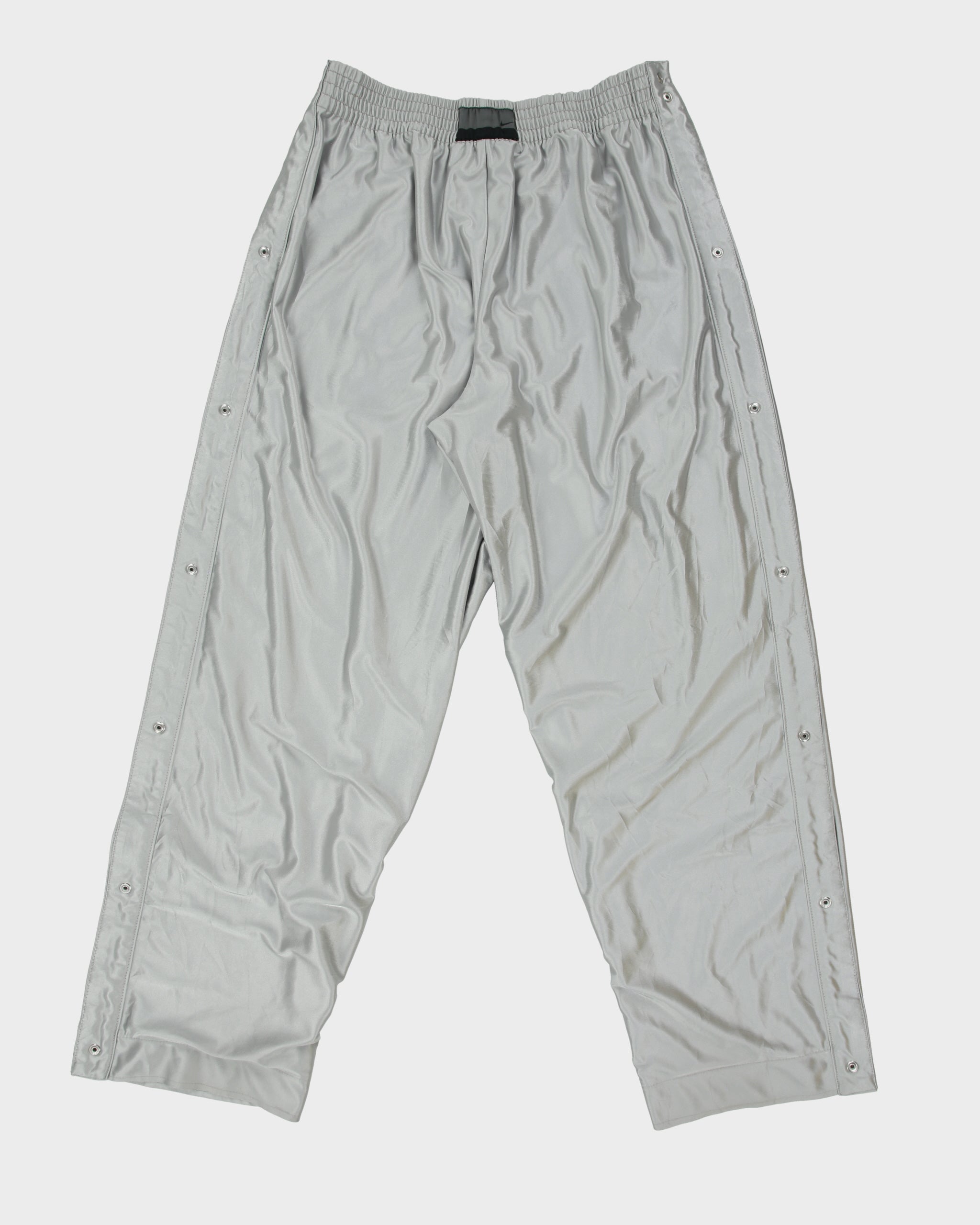 Vintage Y2K 00s Nike Basketball Silver Heavyweight Reversible Mesh Wide Leg Popper Tracksuit Bottoms - L
