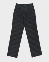 Vintage 1990s Gather Jewels Mid-Rise Texture Striped Pleated Straight Leg Trousers - W28 L33