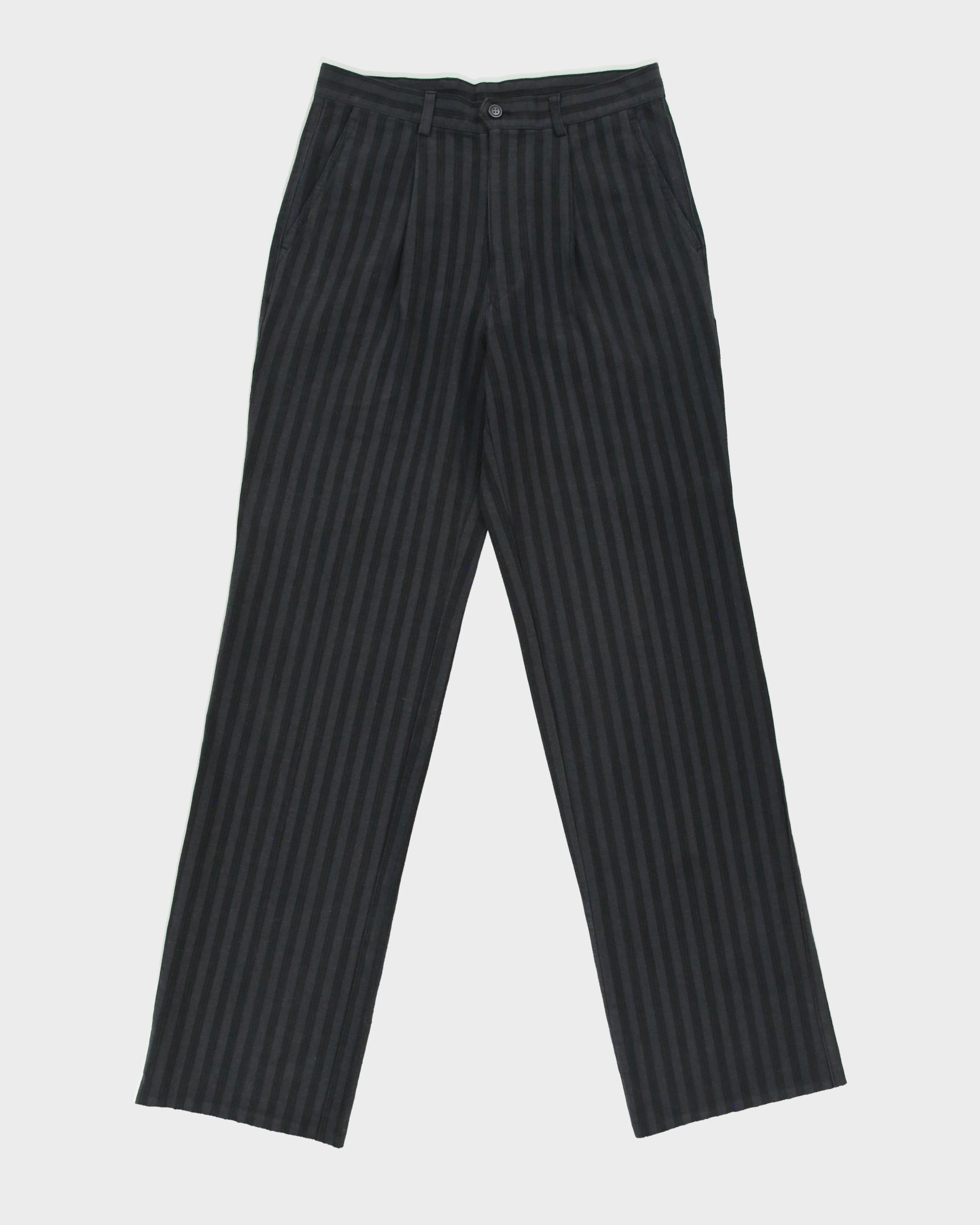 Vintage 1990s Gather Jewels Mid-Rise Texture Striped Pleated Straight Leg Trousers - W28 L33