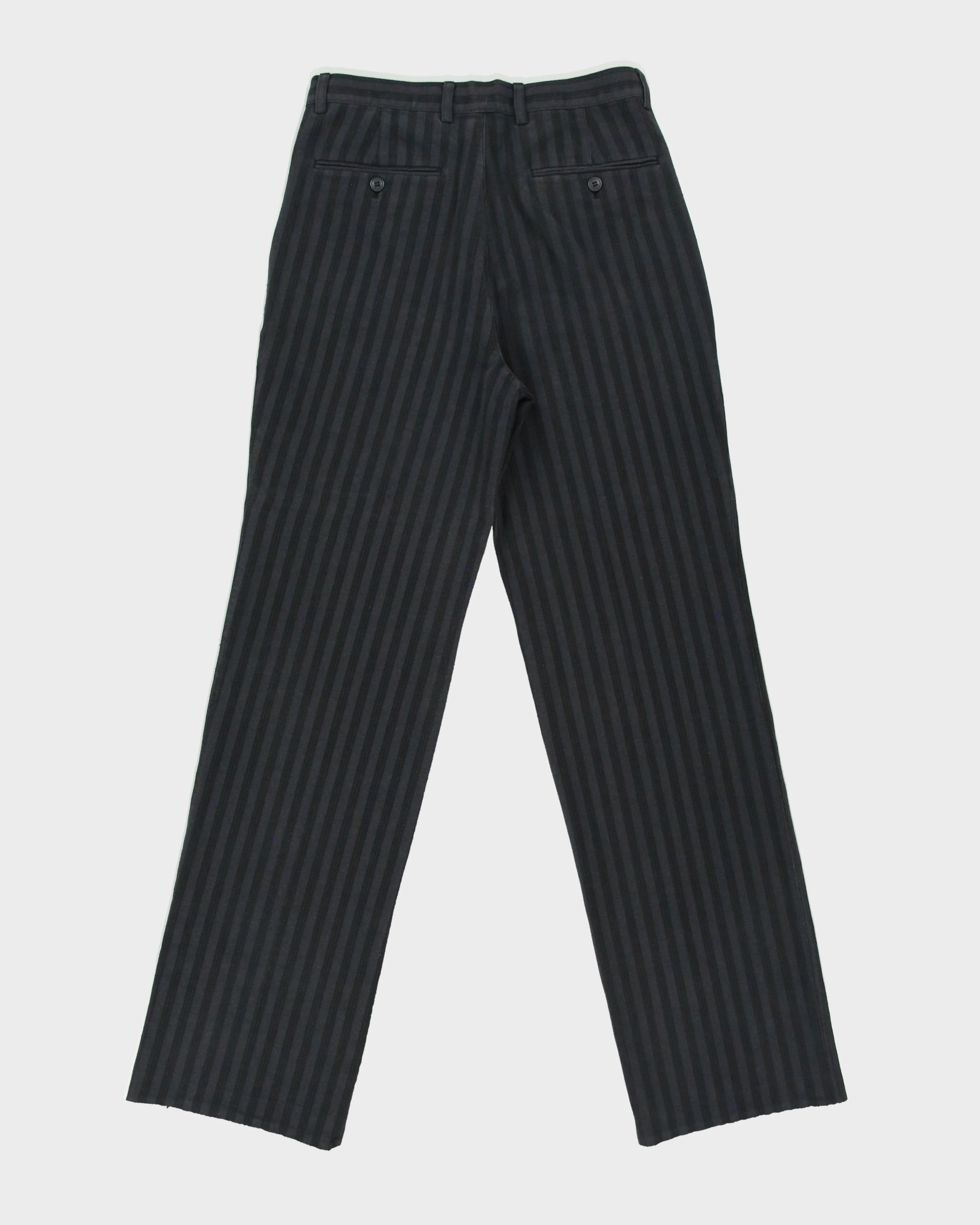 Vintage 1990s Gather Jewels Mid-Rise Texture Striped Pleated Straight Leg Trousers - W28 L33
