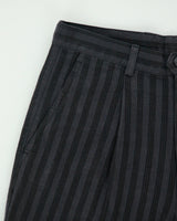 Vintage 1990s Gather Jewels Mid-Rise Texture Striped Pleated Straight Leg Trousers - W28 L33