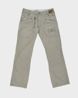 Vintage Y2K 00s Diesel Khaki Low-Rise Multi Patch Pocket Straight Leg Bootcut Canvas Cargo Trousers - W31 L31
