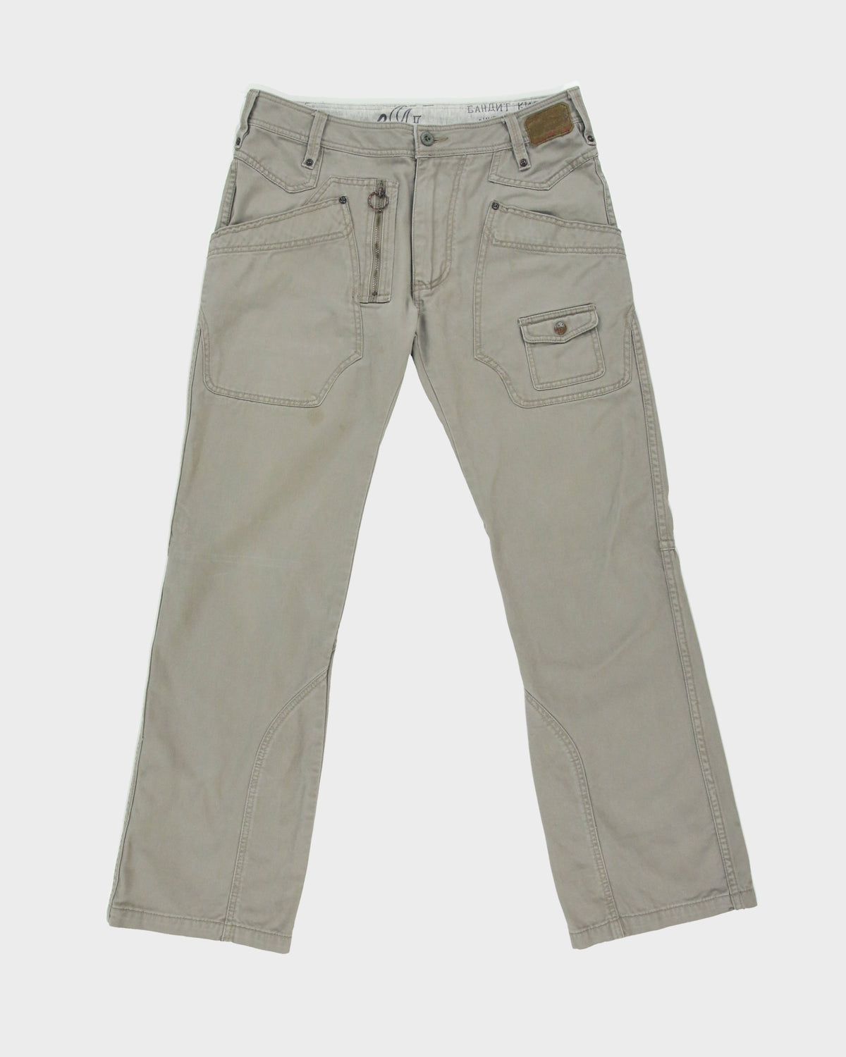 Vintage Y2K 00s Diesel Khaki Low-Rise Multi Patch Pocket Straight Leg Bootcut Canvas Cargo Trousers - W31 L31