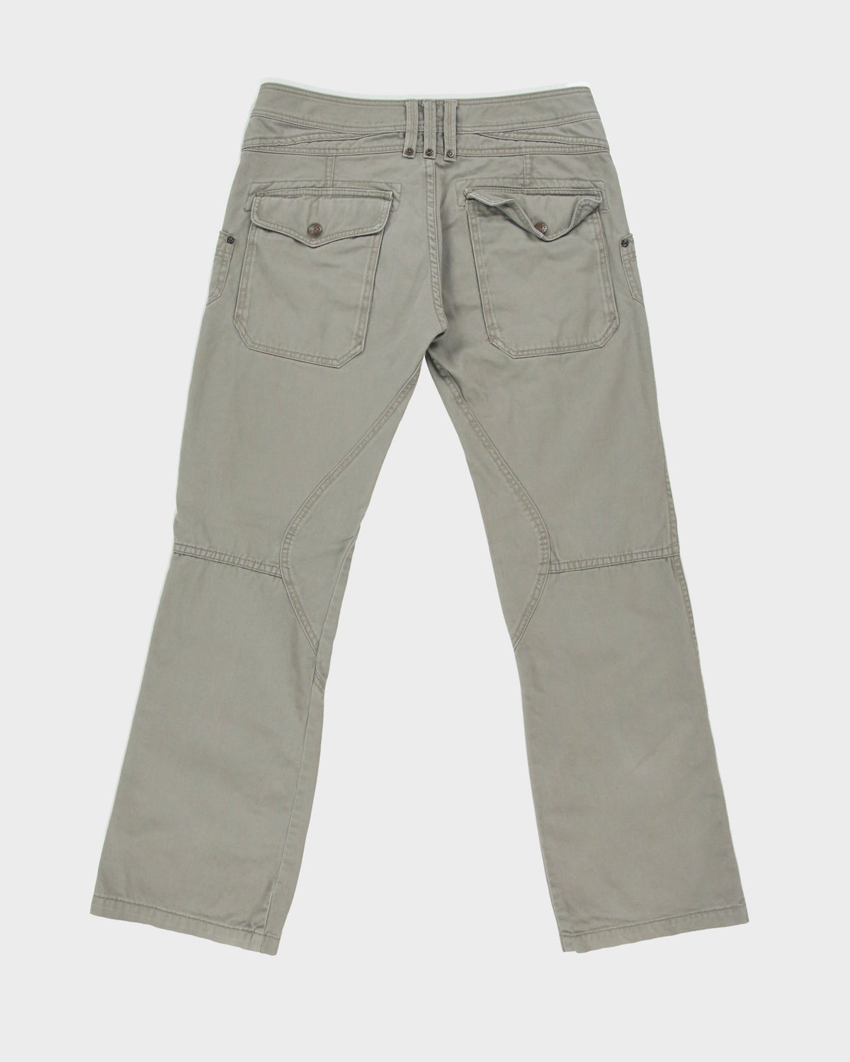 Vintage Y2K 00s Diesel Khaki Low-Rise Multi Patch Pocket Straight Leg Bootcut Canvas Cargo Trousers - W31 L31