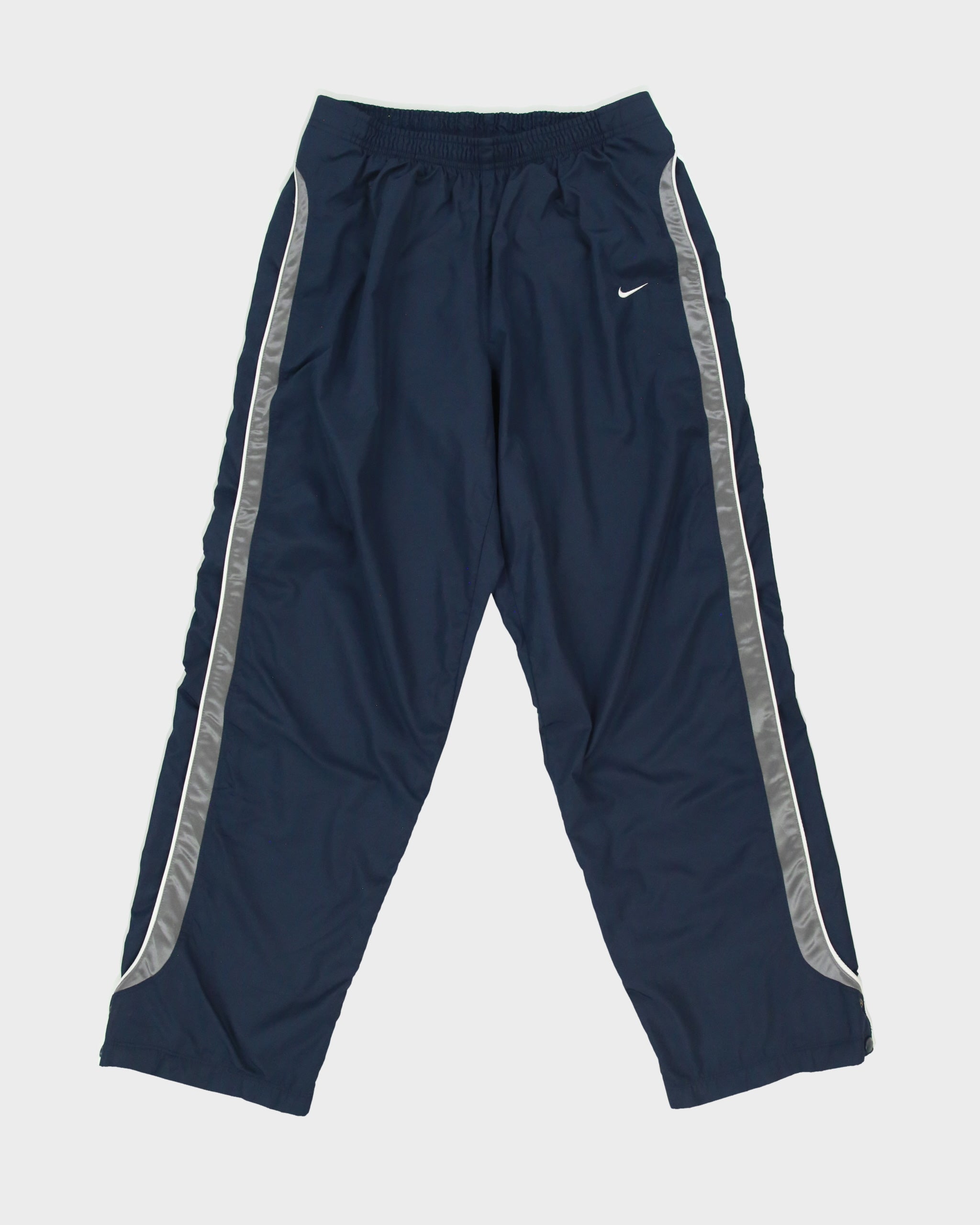 Vintage Y2K 00s Nike Soft Shell Wide Leg Taped Popper Tracksuit Bottoms - M