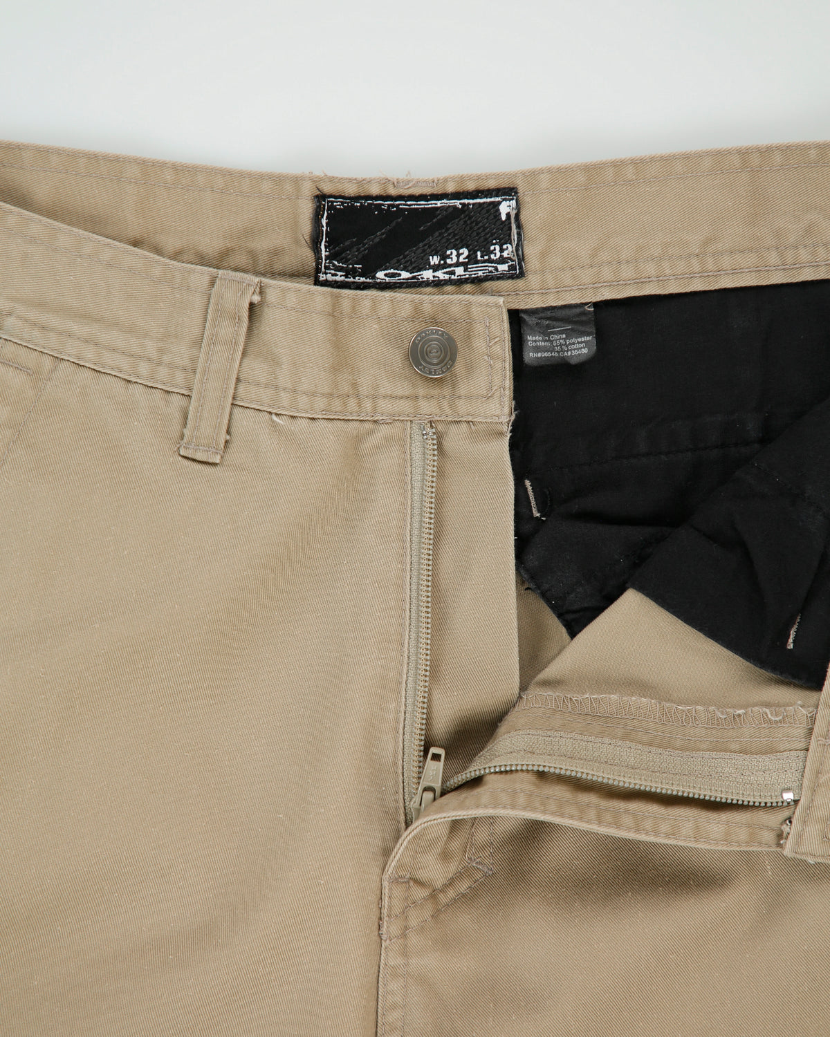 Vintage Y2K 00s Oakley Khaki Mid Rise O Logo Relaxed Fit Straight Leg Canvas Chino Trousers - W32 L32