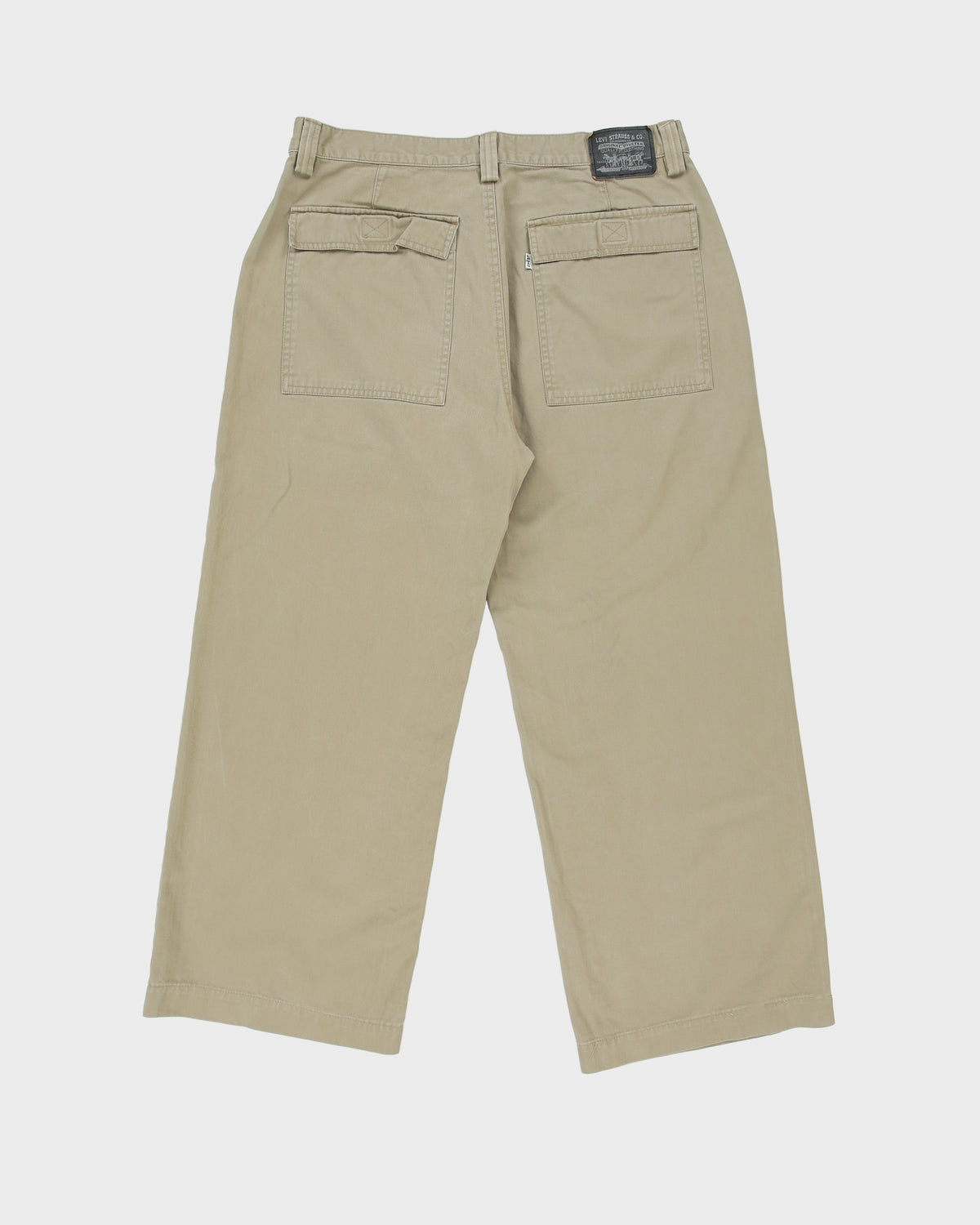 Vintage Y2K 00s Levi's White Tab Khaki Mid Rise Patch Pocket Canvas Baggy Fit Wide Leg Trousers - W35 L27