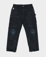 Carhartt B01 BLK 125th Anniversary Special Edition Union Made In USA Distressed Duck Canvas Double Front Original Fit Carpenter Trousers - W36 L32