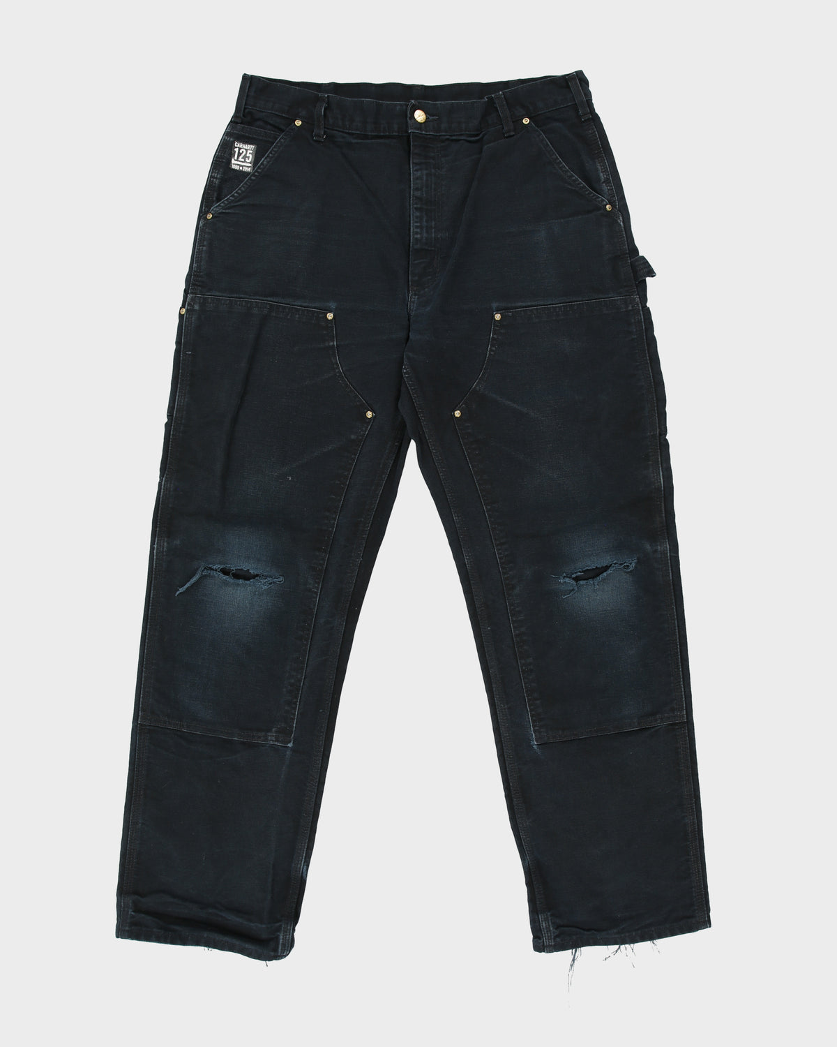 Carhartt B01 BLK 125th Anniversary Special Edition Union Made In USA Distressed Duck Canvas Double Front Original Fit Carpenter Trousers - W36 L32