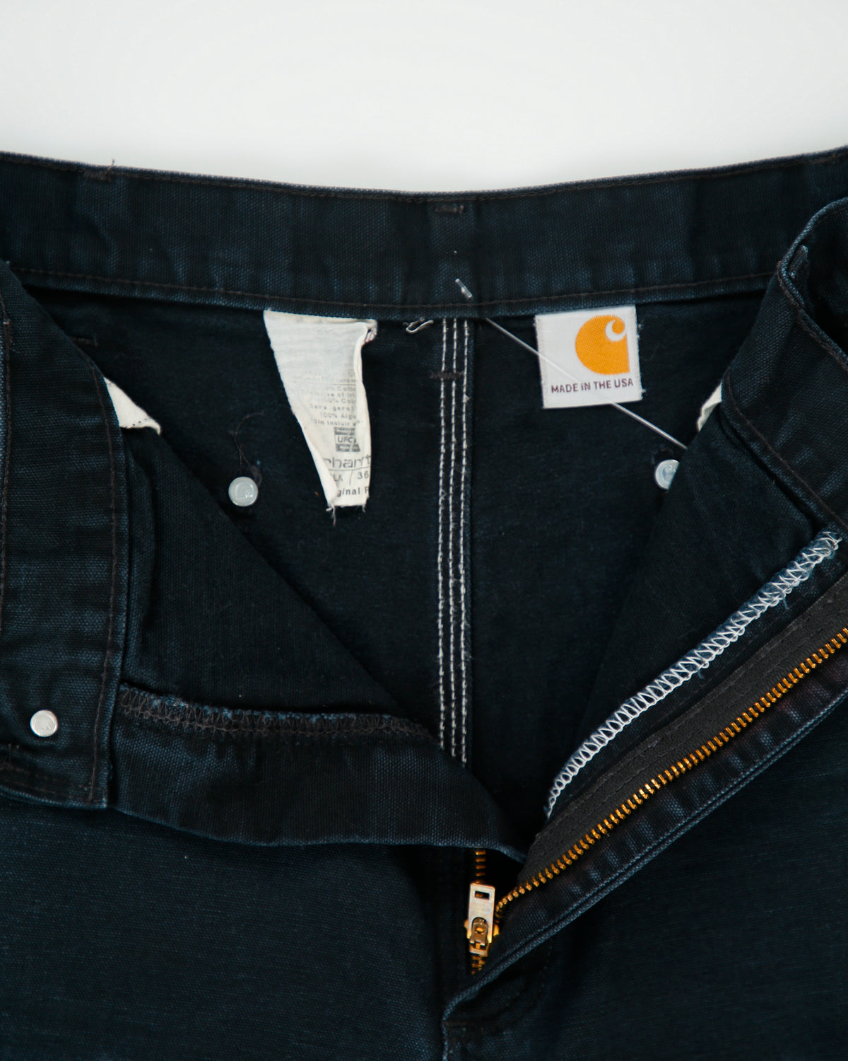 Carhartt B01 BLK 125th Anniversary Special Edition Union Made In USA Distressed Duck Canvas Double Front Original Fit Carpenter Trousers - W36 L32