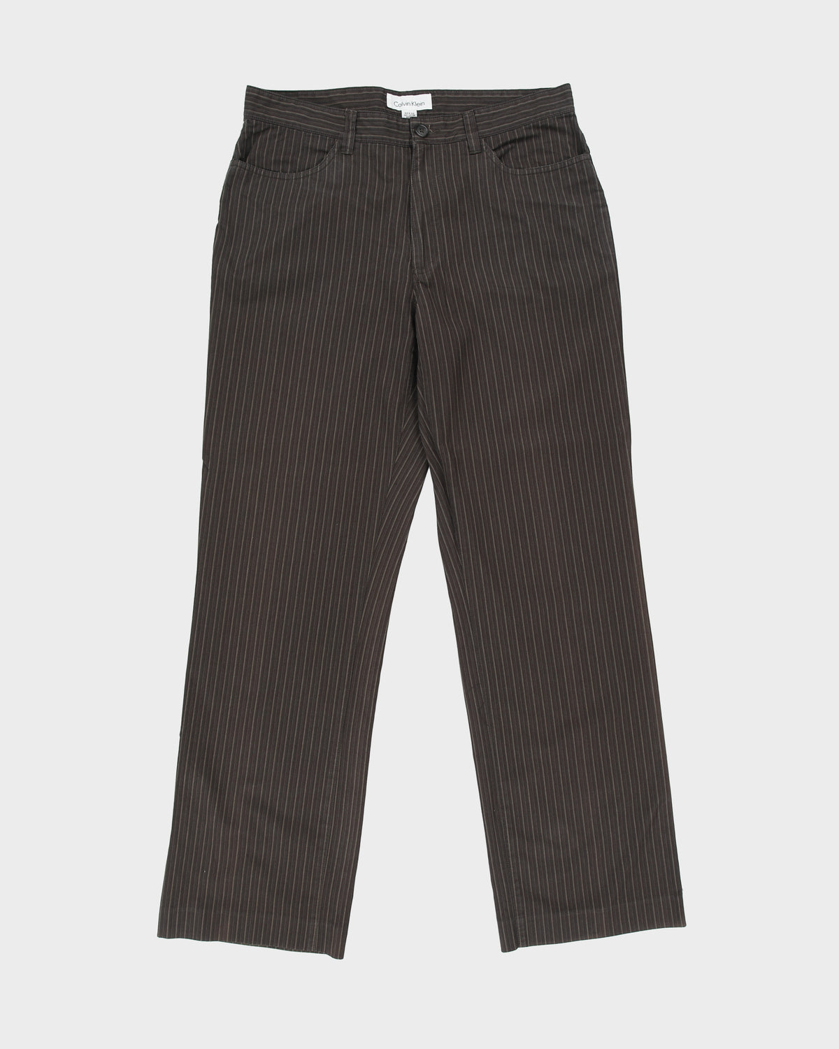 Vintage Y2K 00s Calvin Klein Mid Rise Pinstripe Relaxed Straight Leg Canvas Trousers - W32 L32