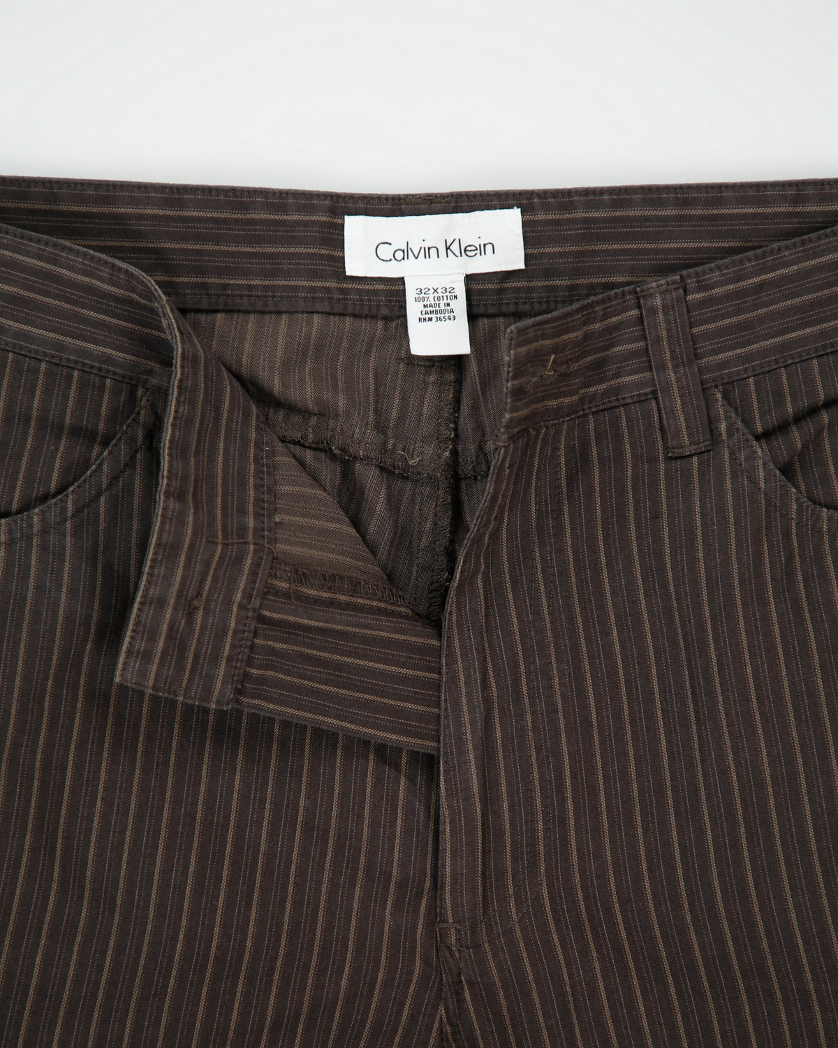 Vintage Y2K 00s Calvin Klein Mid Rise Pinstripe Relaxed Straight Leg Canvas Trousers - W32 L32
