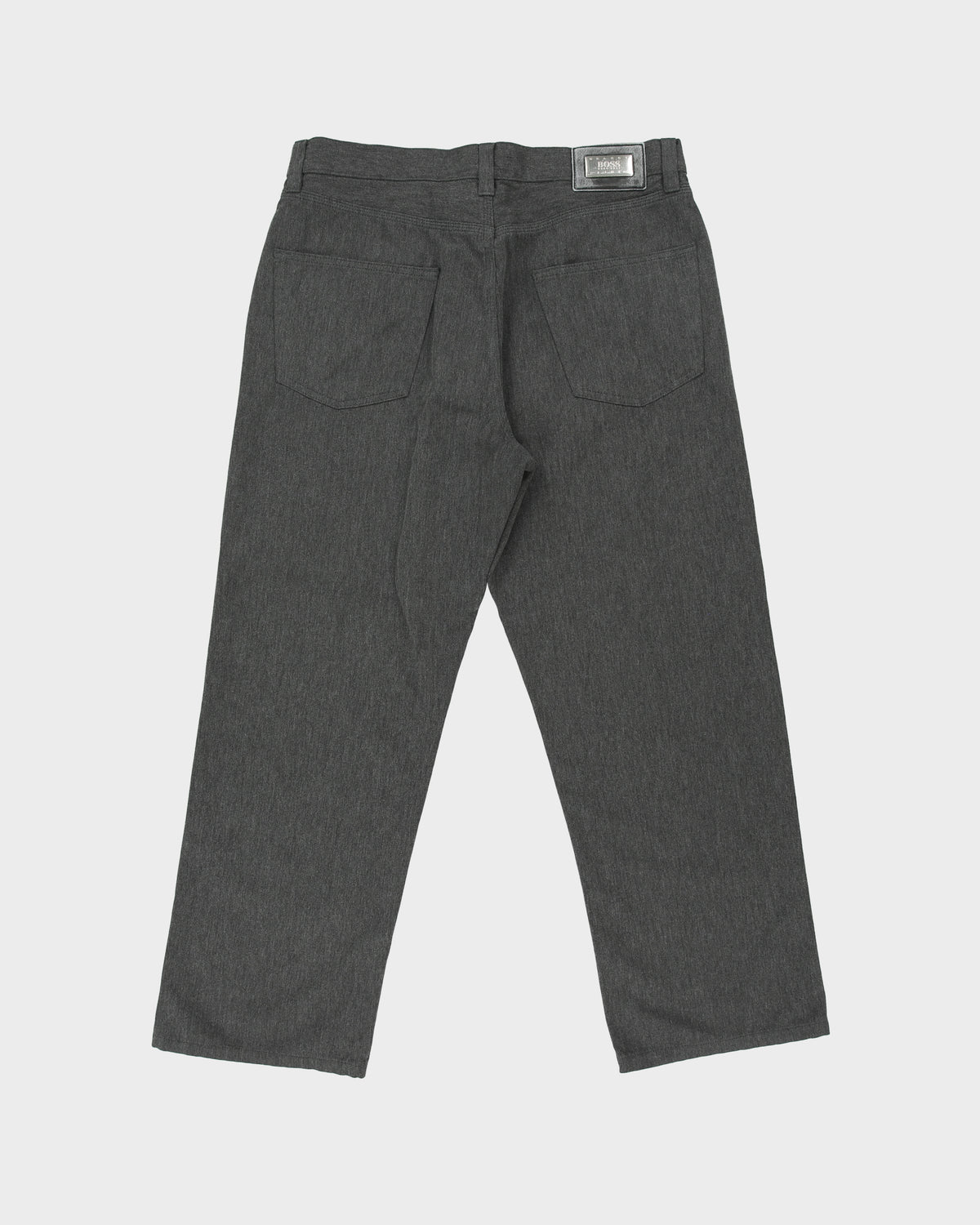 Vintage 1990s Hugo Boss Marl Grey Mid Rise Wool Blend Relaxed Fit Straight Leg Trousers - W35 L27