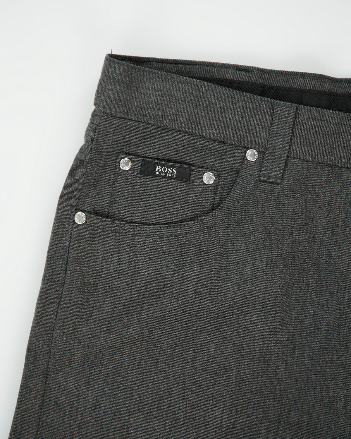 Vintage 1990s Hugo Boss Marl Grey Mid Rise Wool Blend Relaxed Fit Straight Leg Trousers - W35 L27