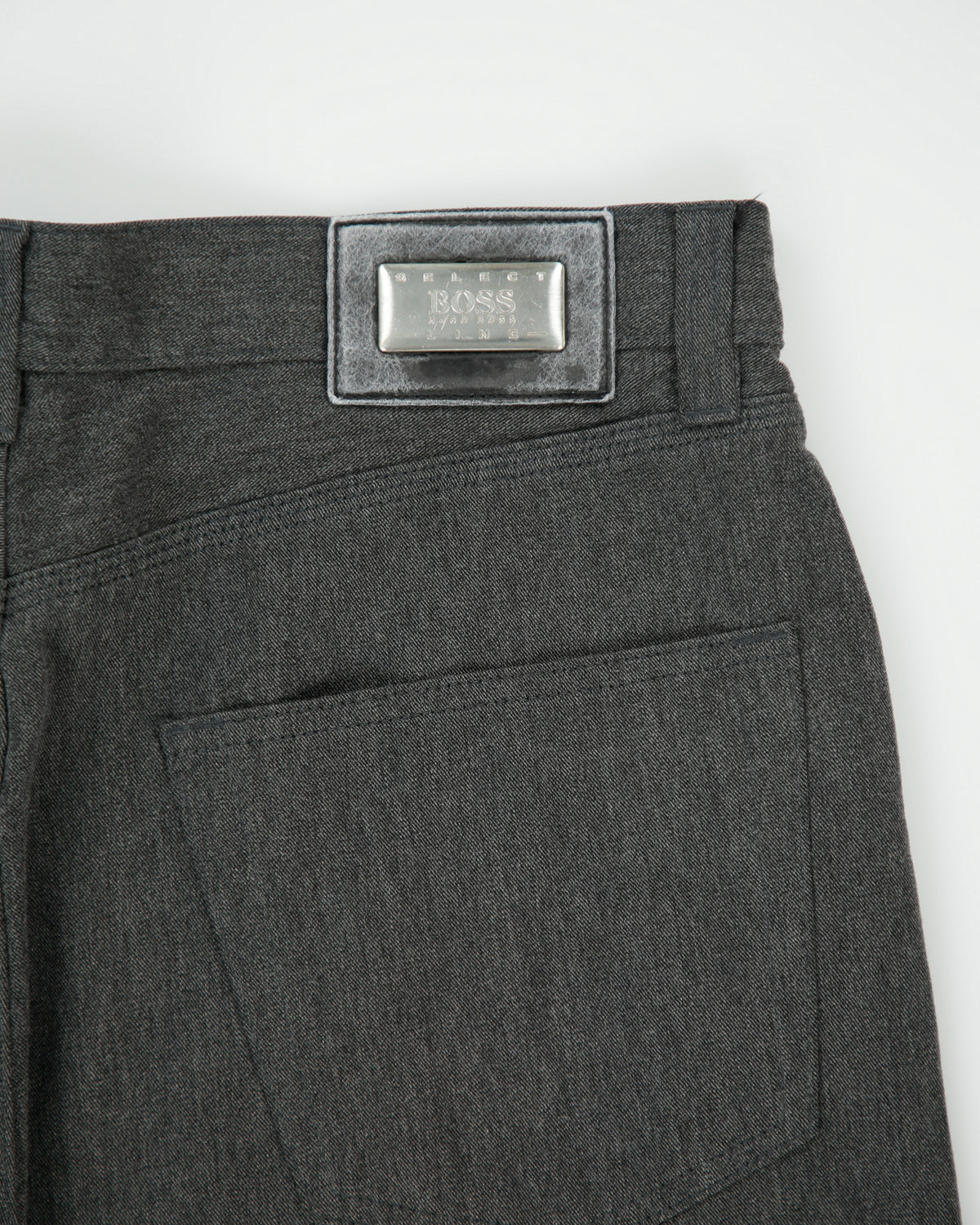 Vintage 1990s Hugo Boss Marl Grey Mid Rise Wool Blend Relaxed Fit Straight Leg Trousers - W35 L27