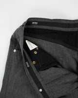 Vintage 1990s Hugo Boss Marl Grey Mid Rise Wool Blend Relaxed Fit Straight Leg Trousers - W35 L27